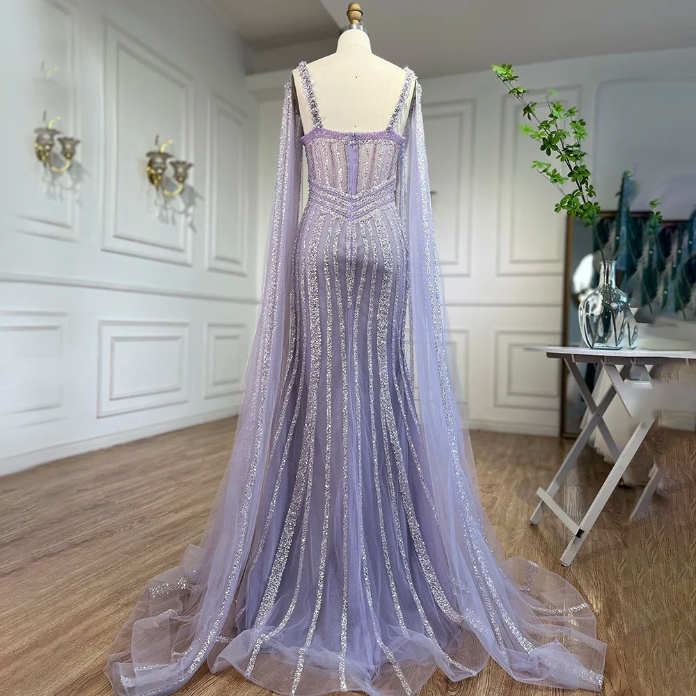 Elegant Yellow Crystal Evening Gown with Cape Sleeves - LA72085 for Prom, Gala & Formal Events