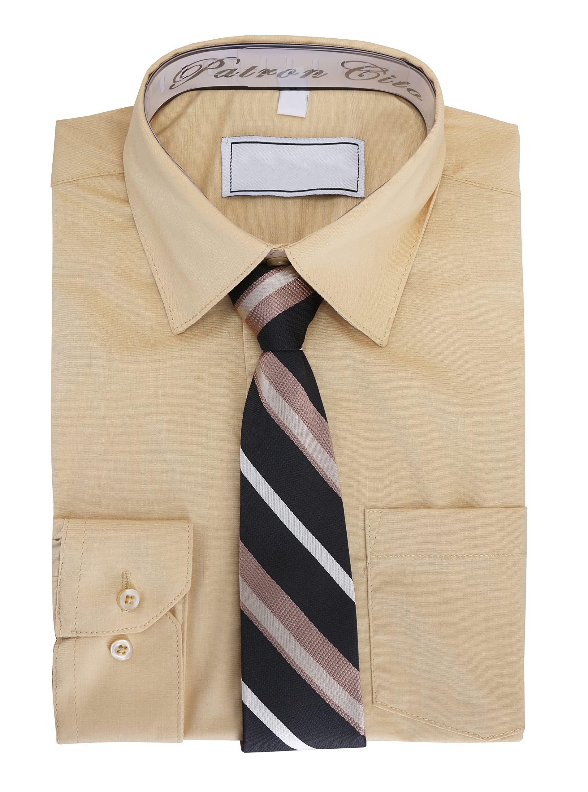 Boys' Cotton Blend Long Sleeve Button-Up Dress Shirt & Tie Set - Formal Wear for Kids, School Uniform, Church, and Special Occasions