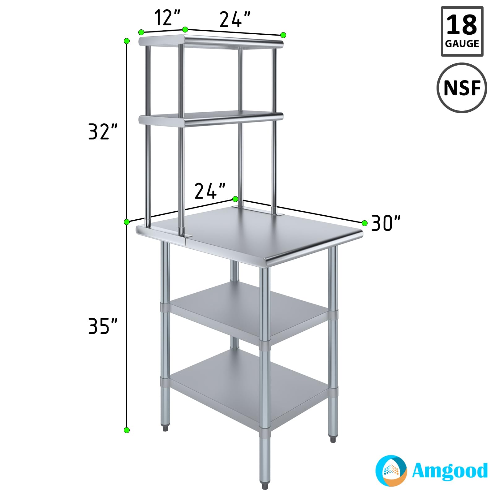 Amgood Stainless Steel Work Table with 2 Shelves | 30