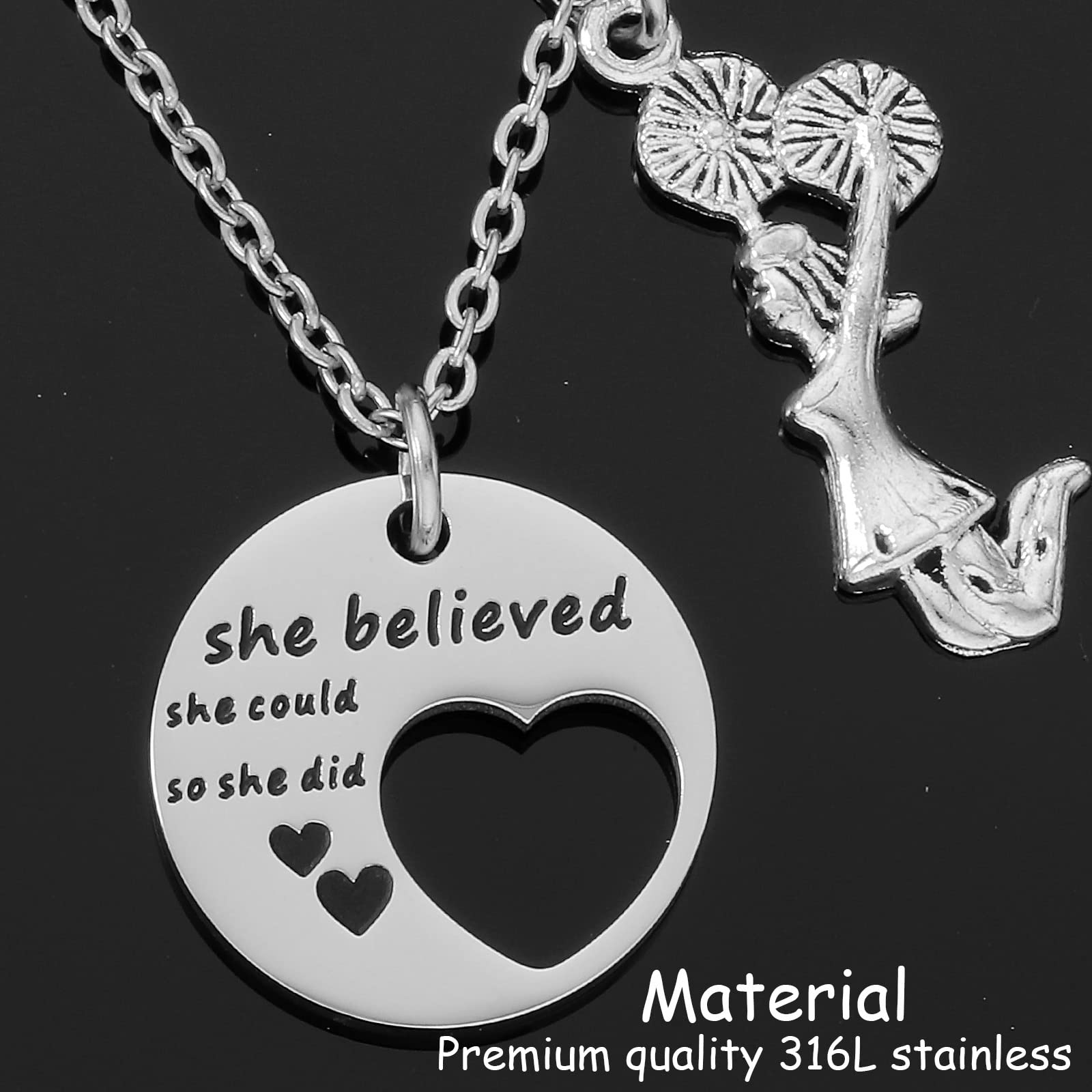 HUTIMY Inspirational Cheerleader Necklace - Motivational Charm Jewelry Gift for Teens & Cheerleaders - Perfect for Games, Competitions & Team Spirit Events