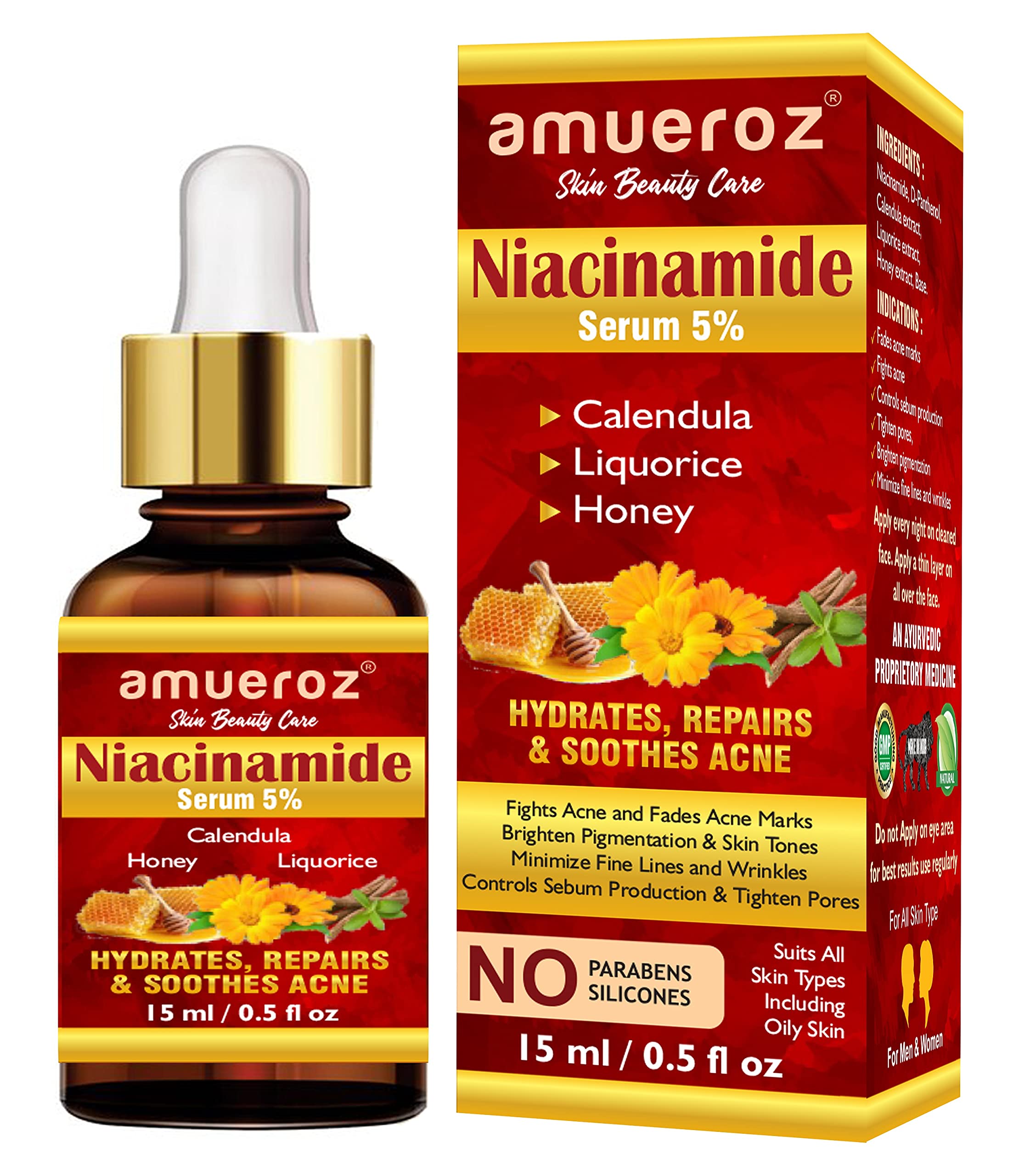 Amueroz 5% Niacinamide Face Serum for Acne Scars & Blemish Reduction - Pore Minimizer, Oil Control, Wrinkle Treatment & Skin Brightening - Anti-Aging Facial Care for Women & Men (15ml) - Perfect for Daily Skincare Routine & Post-Acne Treatment