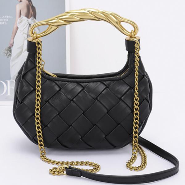 Black & Gold Faux Leather Braided Metal Handle Crossbody Bag - Stylish & Durable for Work, Travel & Evening Events