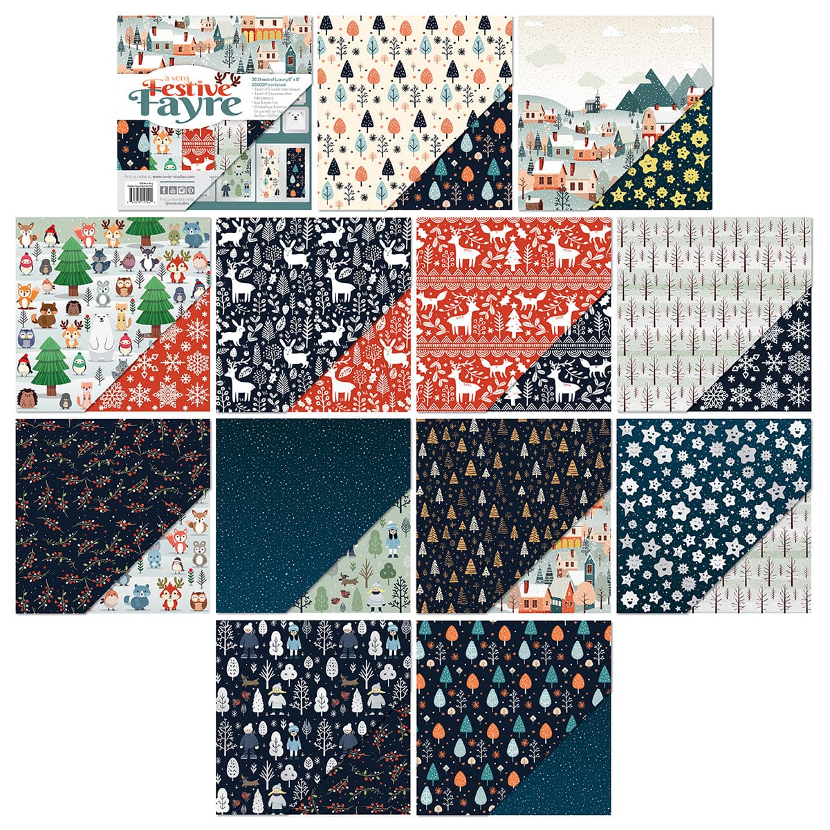 Festive Fayre 8x8 Patterned Paper Pad - 5554e - Scrapbooking, Card Making & DIY Craft Projects for Holidays & Special Occasions