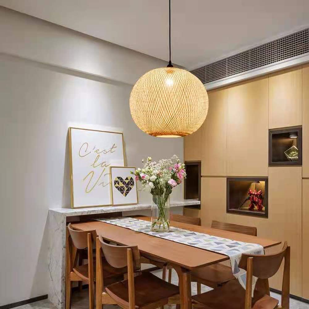 Stylish Bamboo Chandelier - Adjustable Rattan Wicker Pendant Light for Dining Room & Restaurant | Natural Home Lighting Fixture with Flexible Cord | Perfect for Farmhouse, Coastal, or Boho Decor