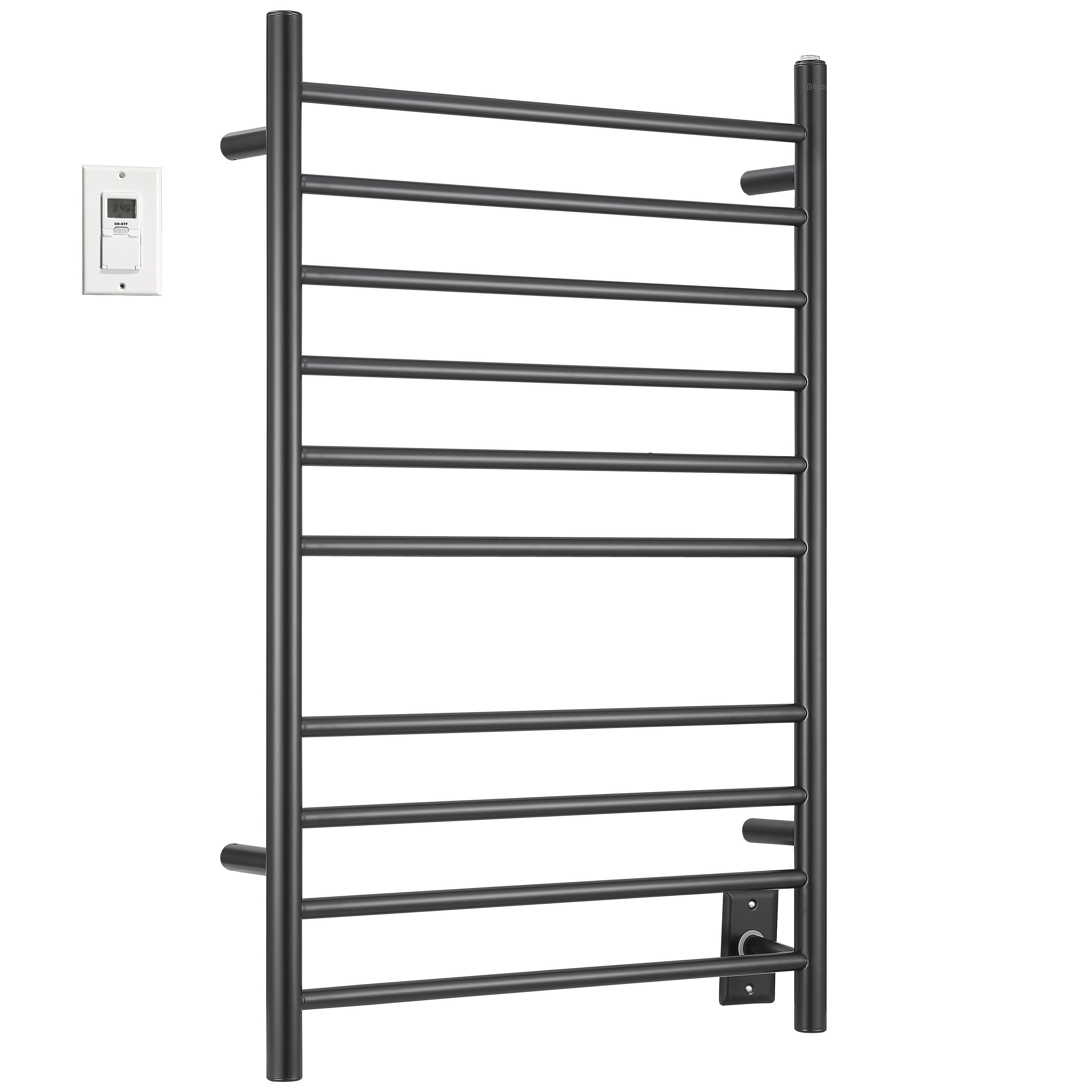 Ancona Novara 10 Bar Dual Wall Mounted Towel Warmer - Matte Black Finish with Digital Timer - Perfect for Bathrooms, Spas & Luxury Home Heating