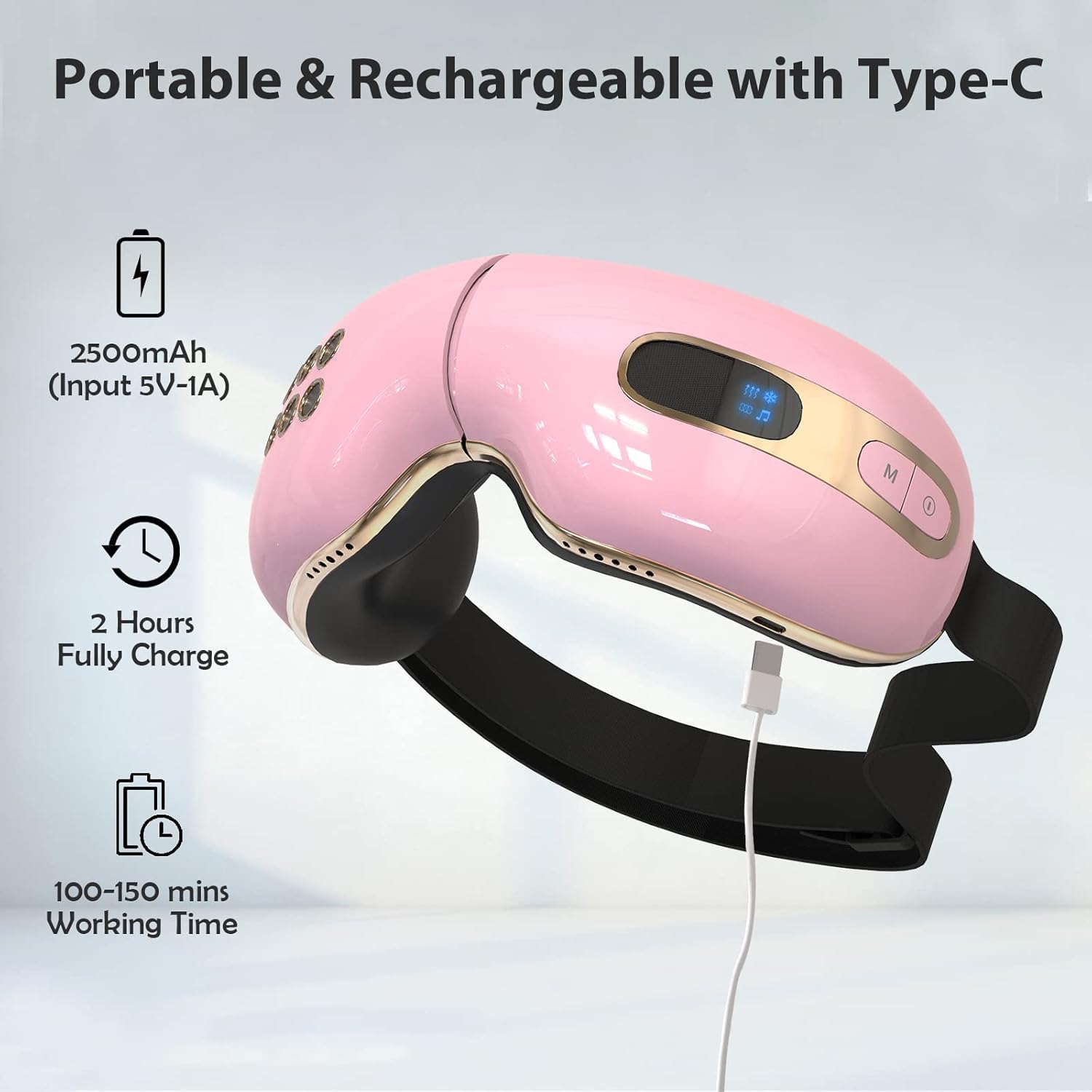 Heated & Cooling Eye Massager for Relaxation - Relieves Eye Strain, Dry Eyes, Dark Circles & Puffiness | Bluetooth Music Eye Mask for Better Sleep | Perfect Gift for Women & Men (Pink) - Ideal for Office Workers, Students & Travelers