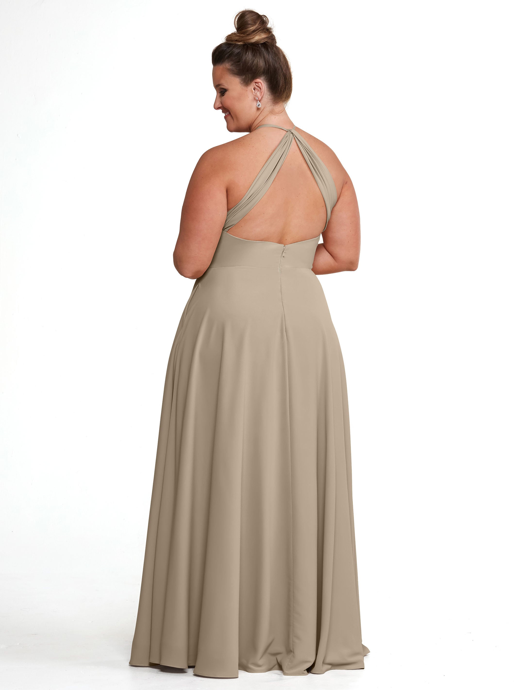 83022 Stretch Chiffon Halter A-Line Bridesmaid Dress with Pockets - Elegant Formal Gown for Weddings, Parties & Special Occasions