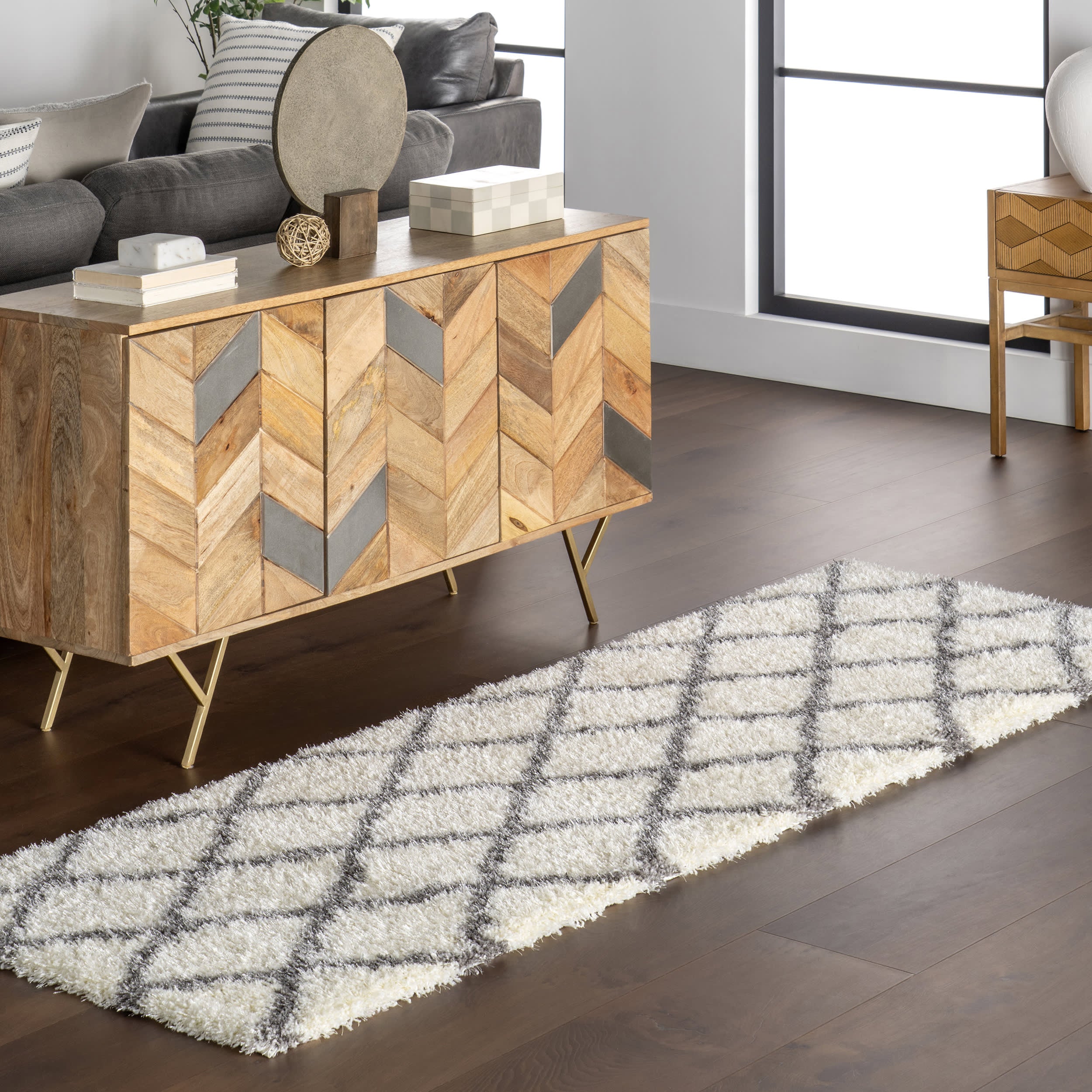 Luxury Diamond Shag Rug - Soft Plush Grey Area Rug for Living Room, Bedroom & Nursery - Ultra Comfortable & Stylish Home Decor Carpet
