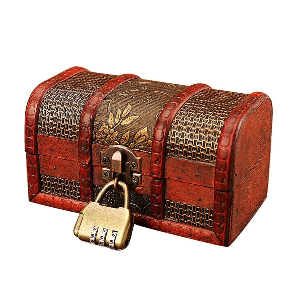 Vintage Wooden Jewelry Box with Lock - 14x10x9.5cm Storage Organizer for Rings, Bracelets & Pearls - Antique Treasure Chest for Home Decor, Gift Giving & Travel Accessories (Color A)