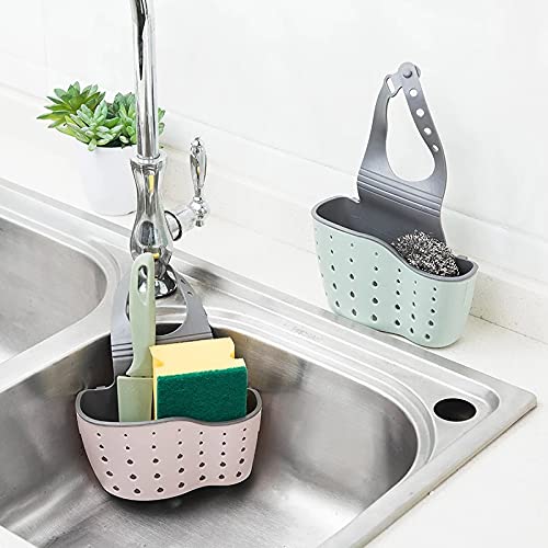 Pink Suction Cup Sink Shelf Organizer - Soap Sponge Drain Rack for Bathroom & Kitchen Storage | Space-Saving Sink Accessory for Dishes, Sponges & Cleaning Supplies (Pink)