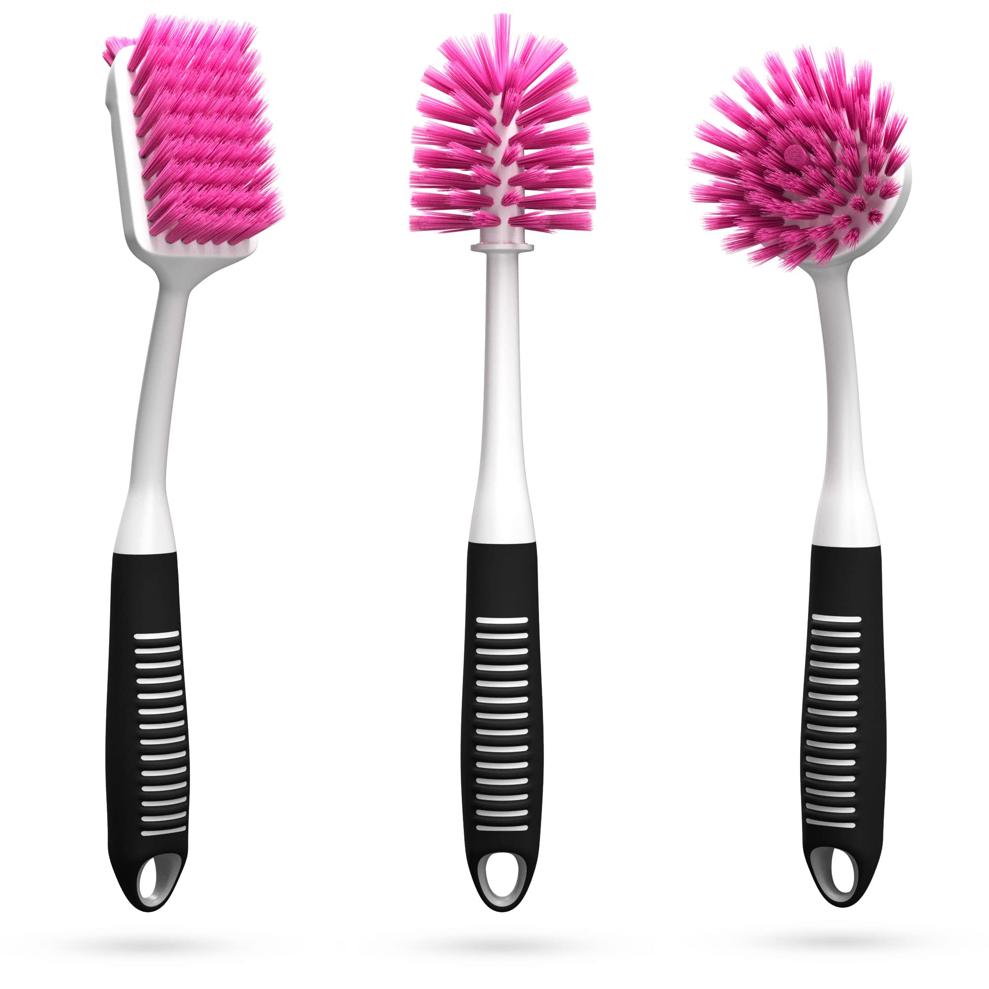 3-Pack Dish Brush Set with Bottle Brush, Scrub Brush & Long Handle - Ergonomic Non-Slip Kitchen Cleaning Brushes for Sink, Dishes, Cups, Pots & Glassware | Perfect for Daily Dishwashing & Deep Cleaning