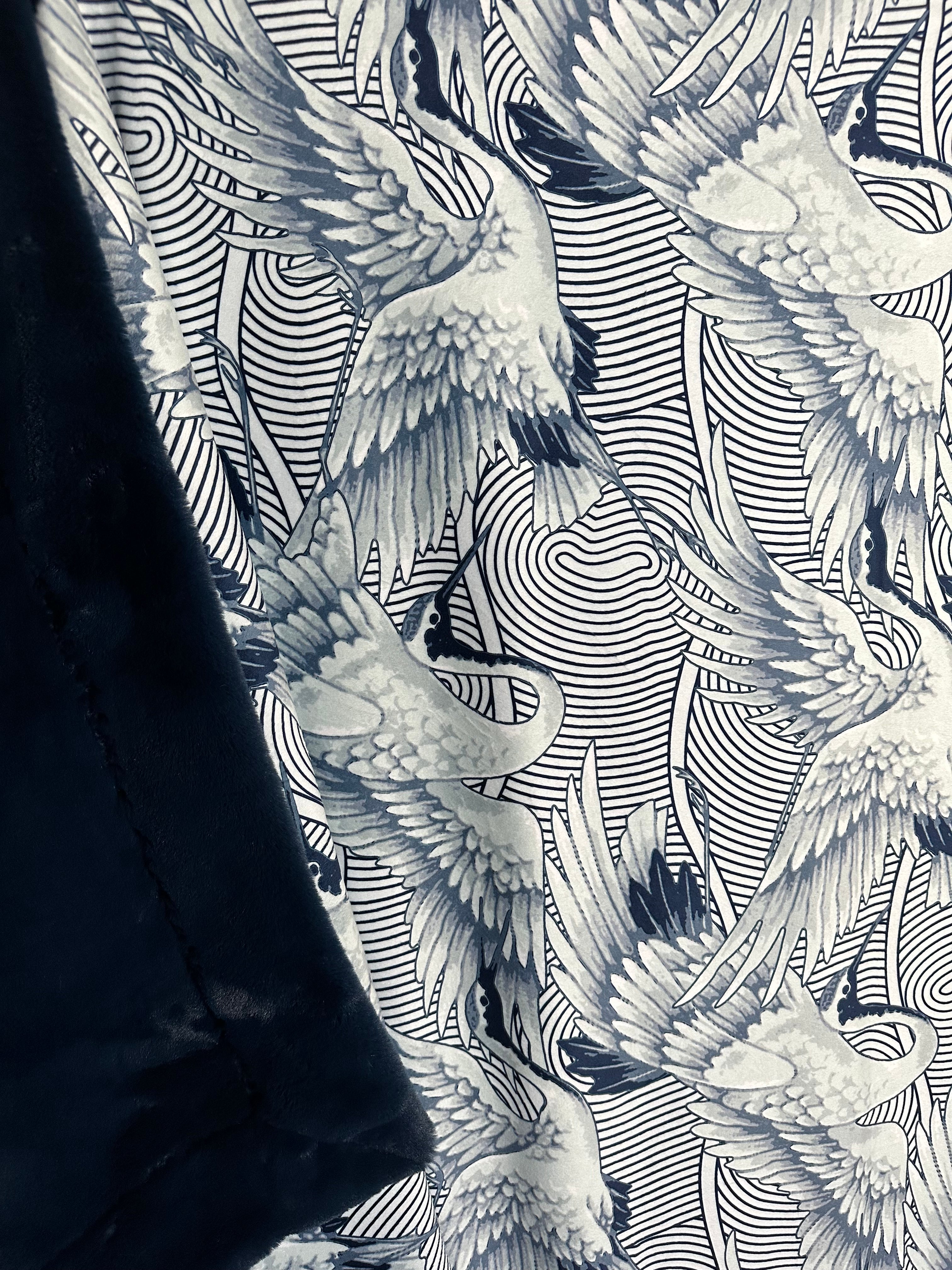 Premium Shibori Cranes Navy Blue Baby Seal Luxe Large Blanket 54x76 - Soft Cozy Throw for Nursery, Bedroom Decor, and Gift Giving