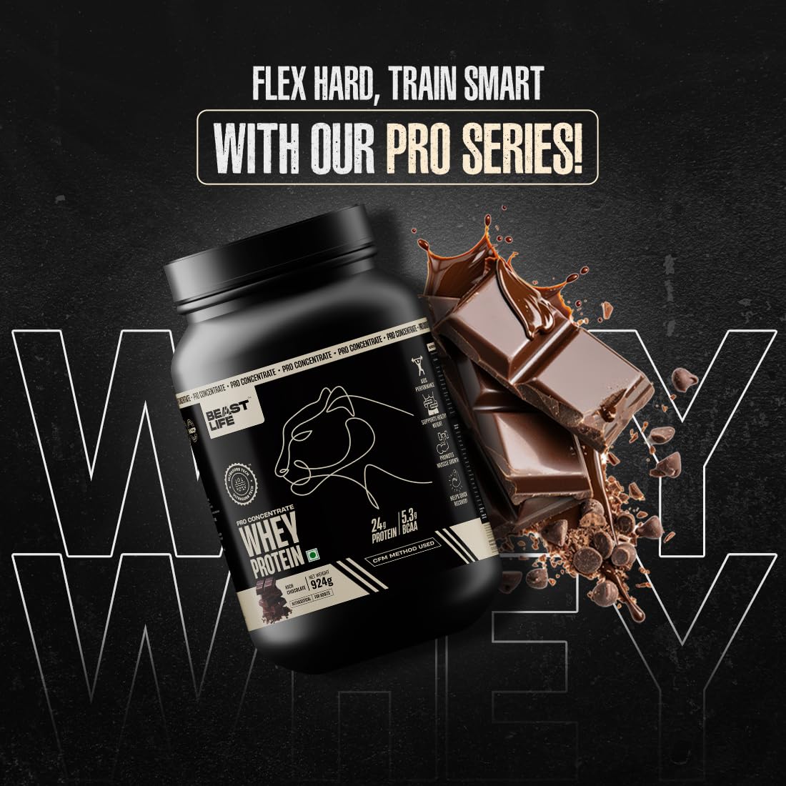 BeastLife Whey Protein Powder - Rich Chocolate Flavor 924g | 24G Protein & 5.3G BCAA | Ultrasorb Tech for High Absorption | Muscle Building & Recovery for Men & Women | Perfect for Post-Workout, Gym Training & Fitness Nutrition