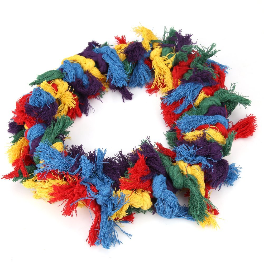 Colorful Cotton Rope with Bells - Hanging Bite Toy & Bird Swing for Small & Medium Birds | Preening Grooming Ropes for Parakeets, Cockatiels, Lovebirds | Cage Accessories & Enrichment Activity Toy