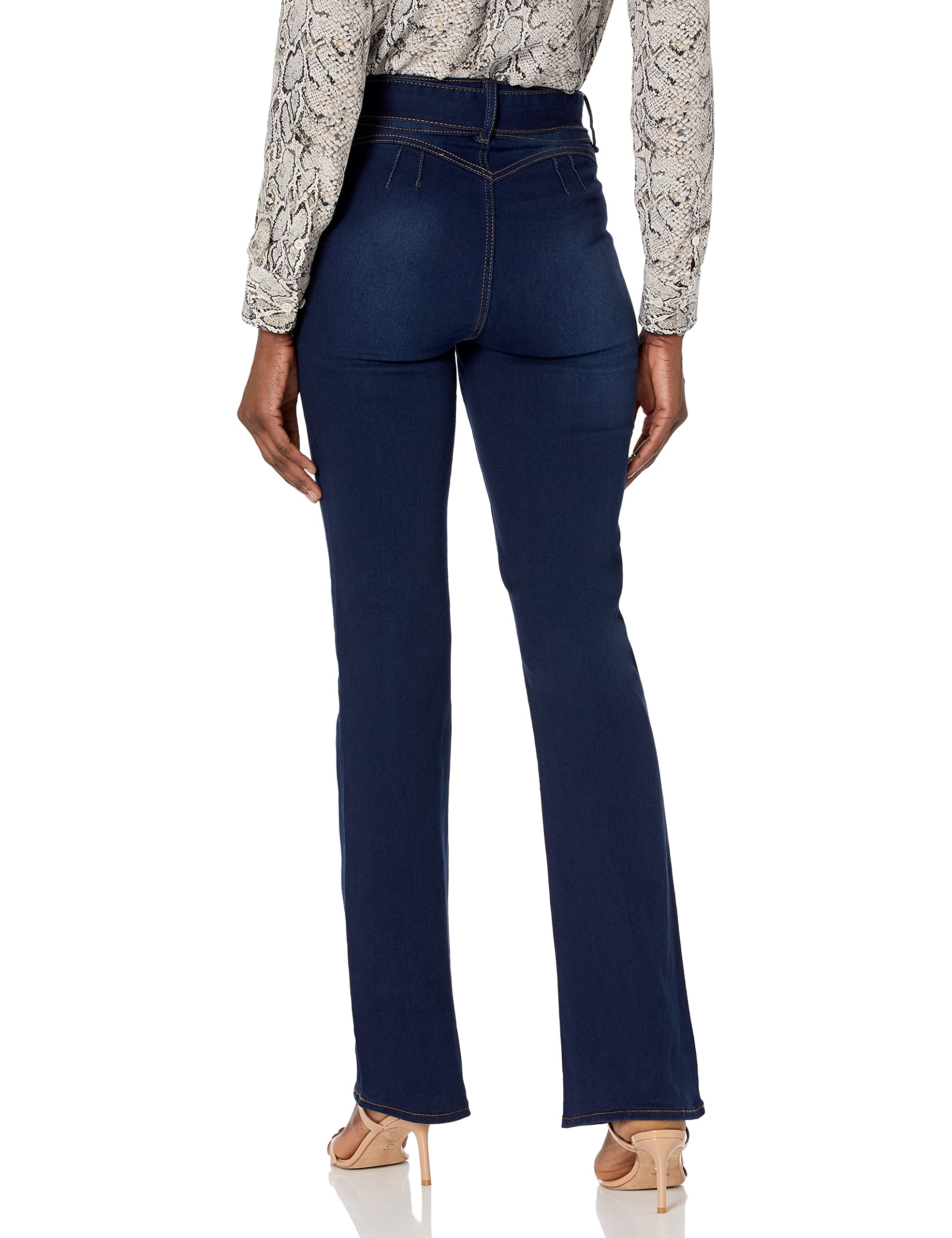 Women's Mini Flare Jeans with Self Belt - High Waist Stretch Denim Pants for Casual & Retro Style | Perfect for Everyday Wear, Date Night & Vintage Outfits