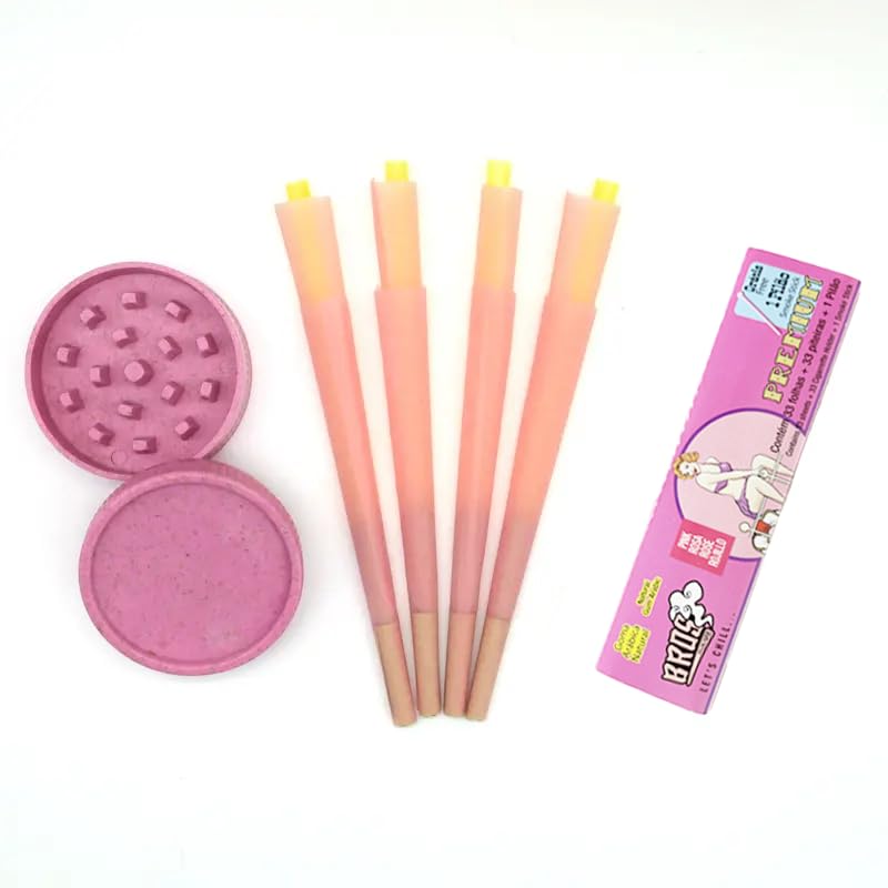 Biodegradable Rolling Tray with Lid & King Size Grinder - Premium Smoking Kit with Rolling Papers | Perfect Gift for Smokers (Pink) - Ideal for Home Use, Travel & Outdoor Activities