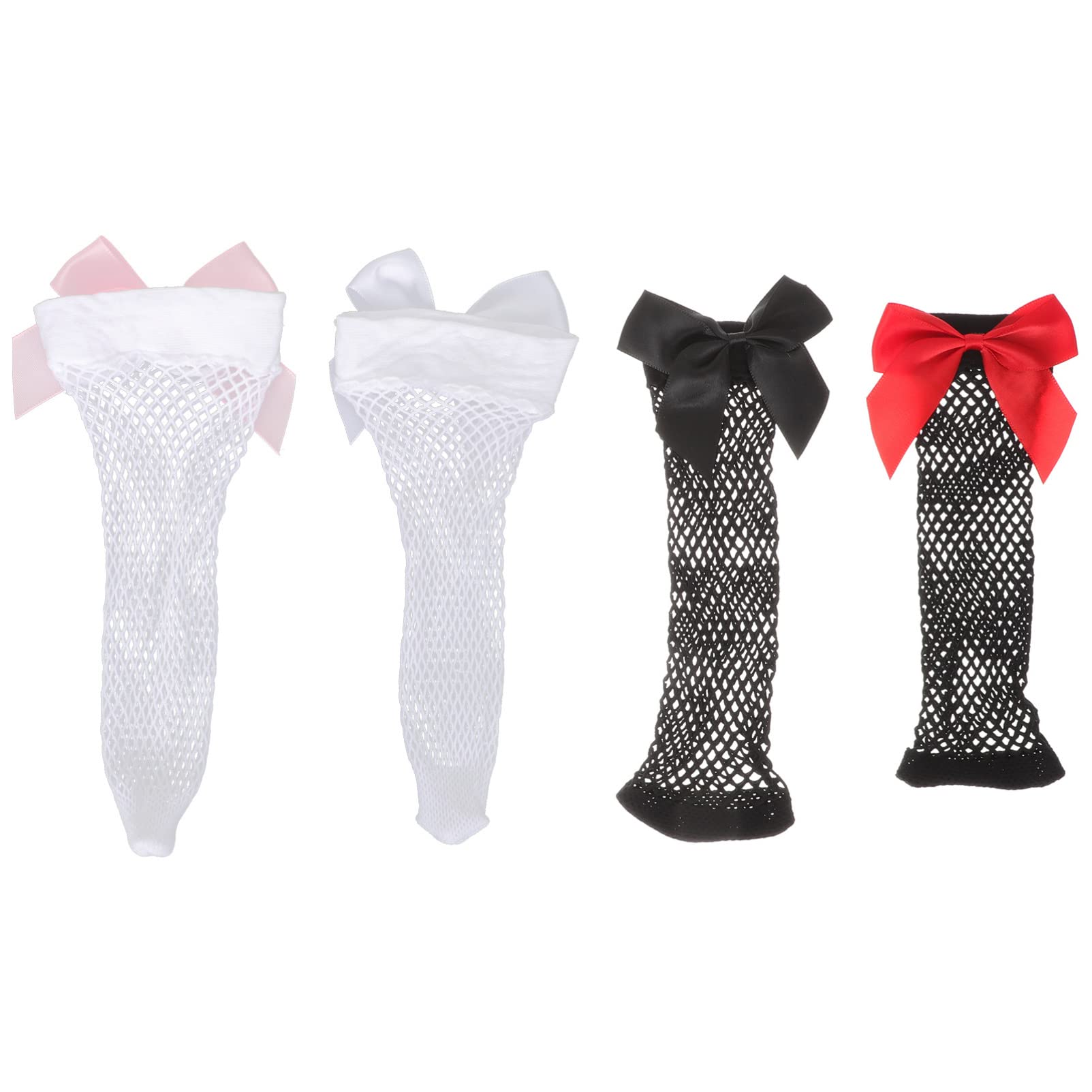 Holibanna Women's Mesh Ruffle Bow Fishnet Socks 4-Pack - Black & White Ankle Socks for Summer, Lace Hollow Out Dress Socks | Perfect for Parties, Weddings, and Fashion Outfits