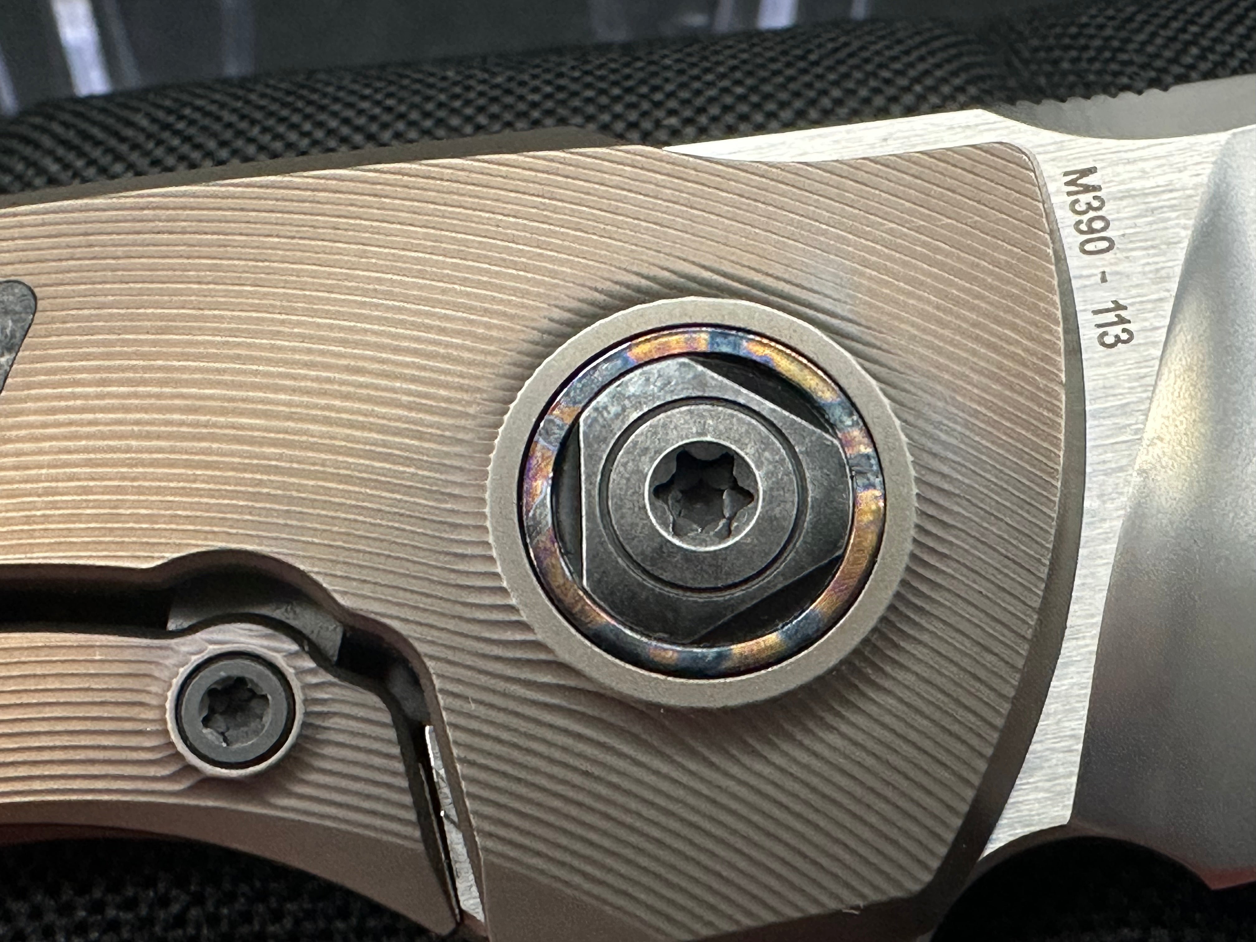 CKF Custom Knife Factory Ablya Folding Knife - Bronze Titanium, Carbon Fiber & Zircuti Handle with M390 Steel Blade - EDC, Outdoor, Camping, Survival Gear
