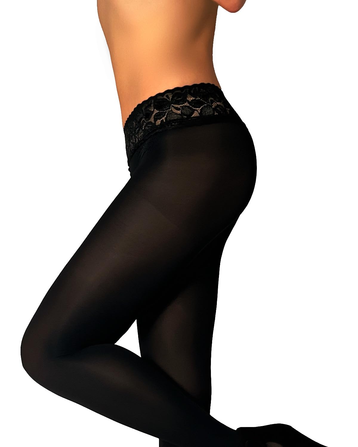 Mila Marutti Women's Low Rise Sheer Nylons Pantyhose with Lace Top - Sexy Stockings for Everyday Wear, Date Night & Special Occasions