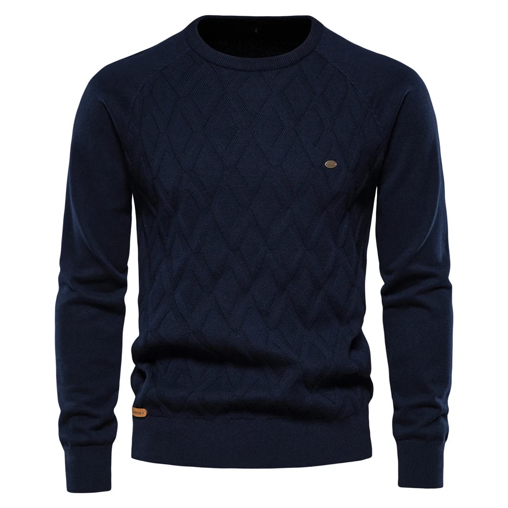 Argyle Basic Men's Sweaters - Solid Color Crew Neck Long Sleeve Knit Pullover for Winter | Warm & Stylish Casual Wear for Men | Perfect for Office, Dating & Outdoor Activities