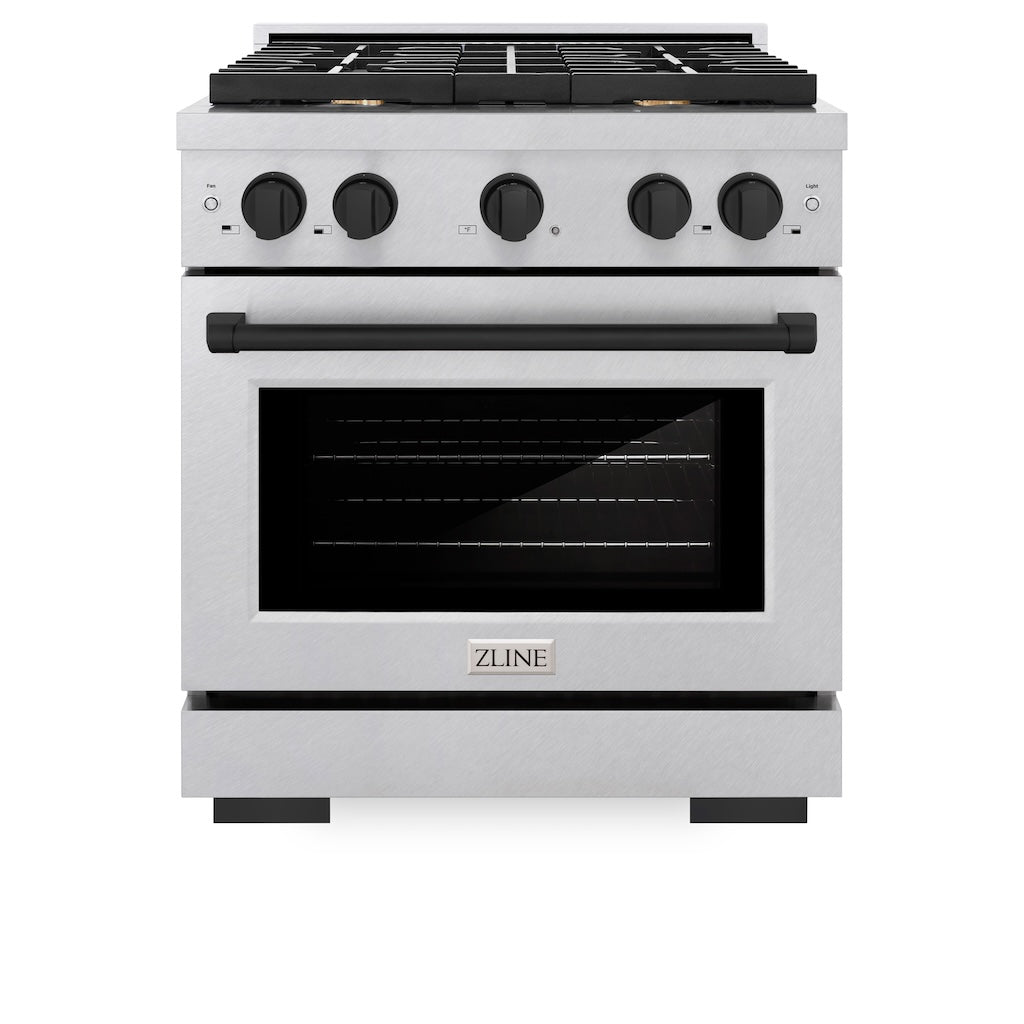 ZLINE Autograph Edition 30-inch 4.2 cu. ft. Gas Range with 4 Burner Cooktop & Convection Oven - Satin Stainless Steel with Matte Black Accents (SGRSZ 30 MB) - Perfect for Modern Kitchens, Home Chefs & Professional Cooking