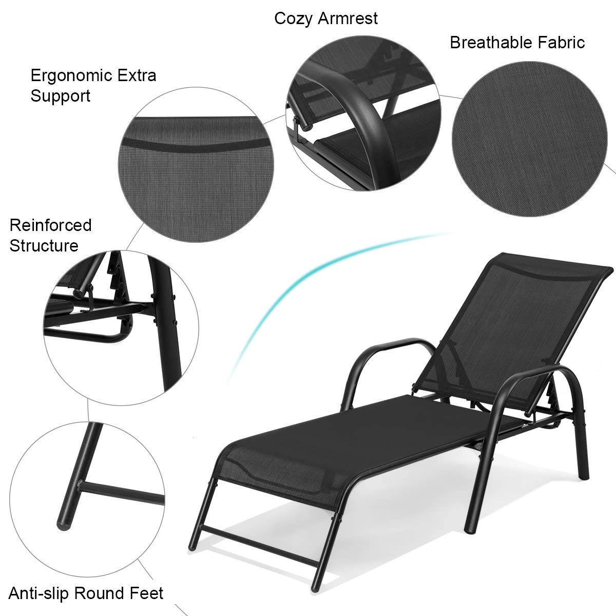 Tangkula Outdoor Patio Lounge Chaise Set of 2 - Adjustable Folding Reclining Chairs with 5-Position Backrest - Durable Sling Chaise Lounge for Patio, Beach, Porch & Poolside Relaxation | Perfect for Sunbathing, Lounging by the Pool or Backyard Relaxation