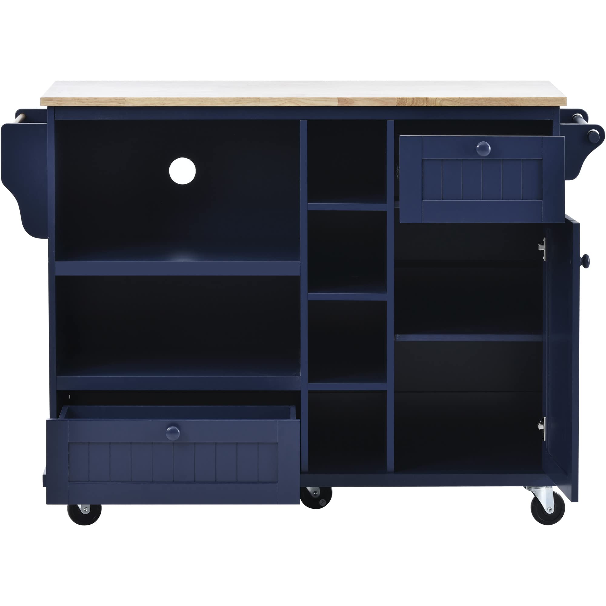 Solid Wood Kitchen Island Cart with Storage Cabinet & Microwave Shelf - Mobile Kitchen Cart for Dining Room, Living Room - Perfect for Small Spaces & Entertaining (Dark Blue)
