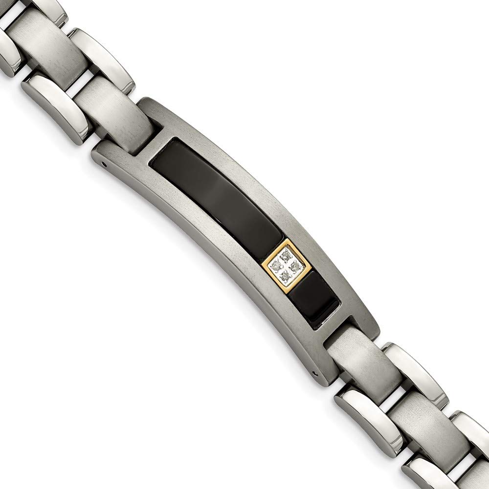 Men's Titanium & 14k Gold Black Onyx Diamond Bracelet - Polished & Brushed Finish - 8.75