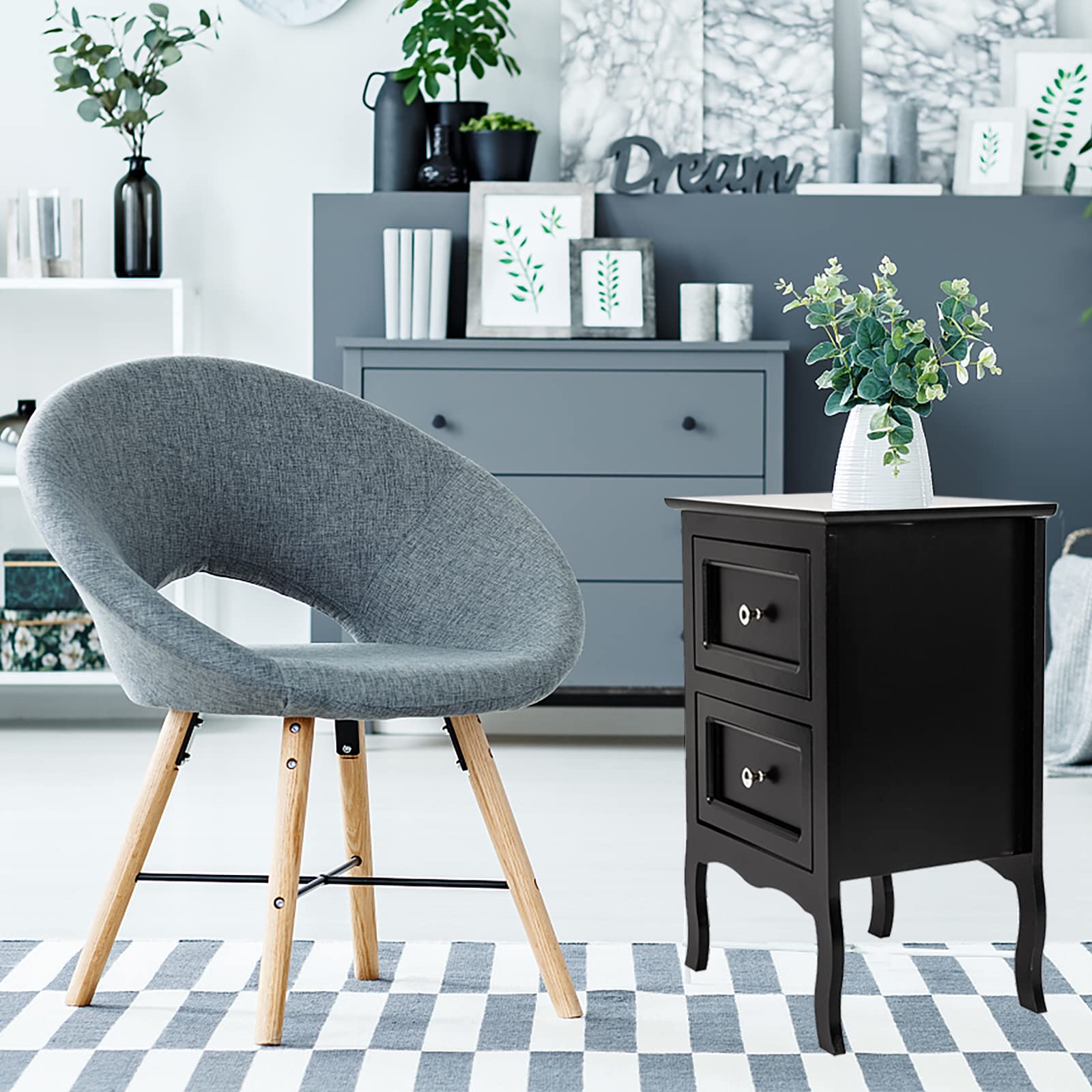 Henf Set of 2 Nightstand with 2 Drawers - Solid Wood Bedside Table with Stable Frame, Black End Table for Bedroom - Perfect for Storing Books, Lamps & Bedroom Essentials