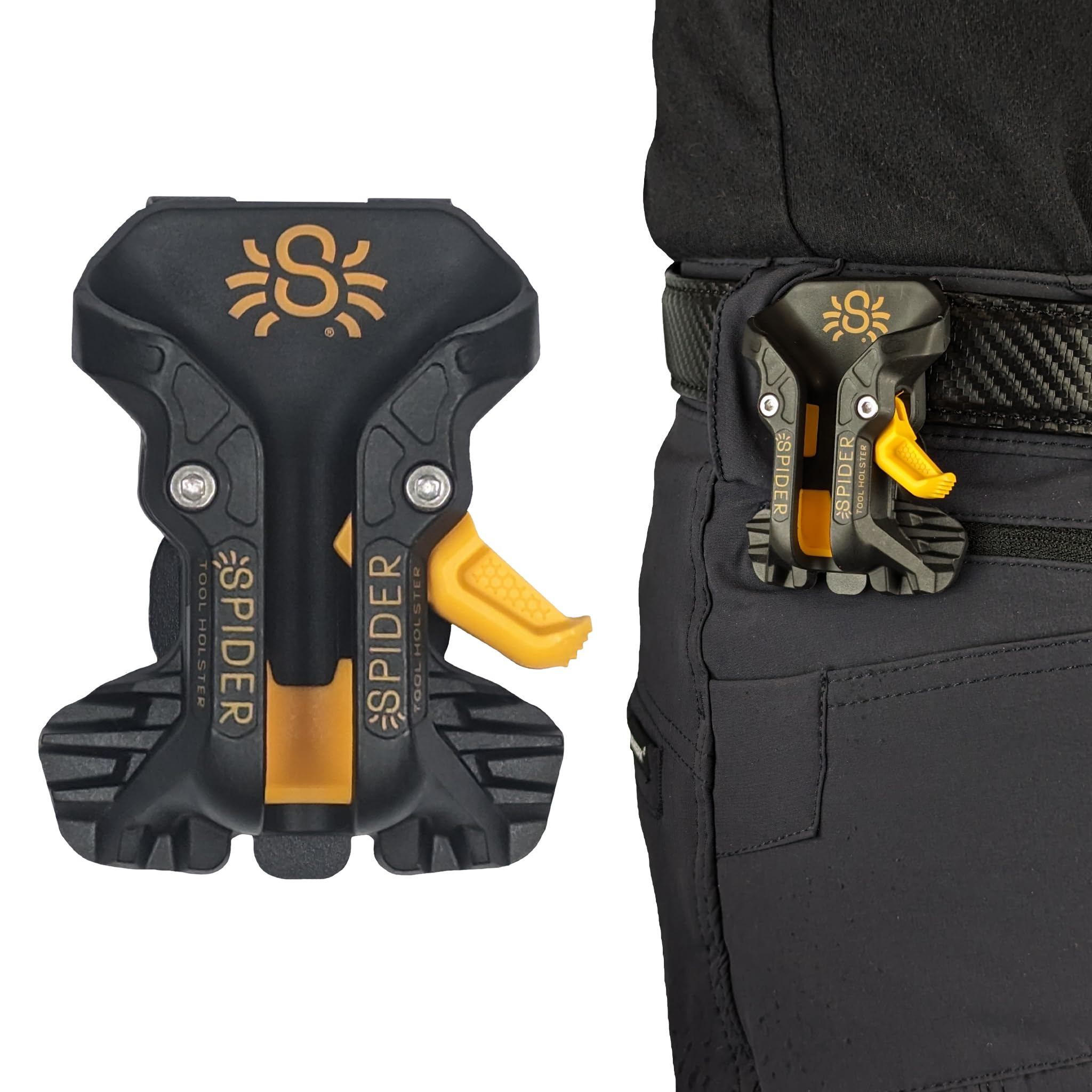 Spider Pro Tool Holster - Upgraded Self-Locking Quick-Draw Universal Belt Clip Holder with Ambidextrous Thumb Lock for Carpenters, Electricians & DIY Projects | Fits Any Work Belt for Easy Tool Access