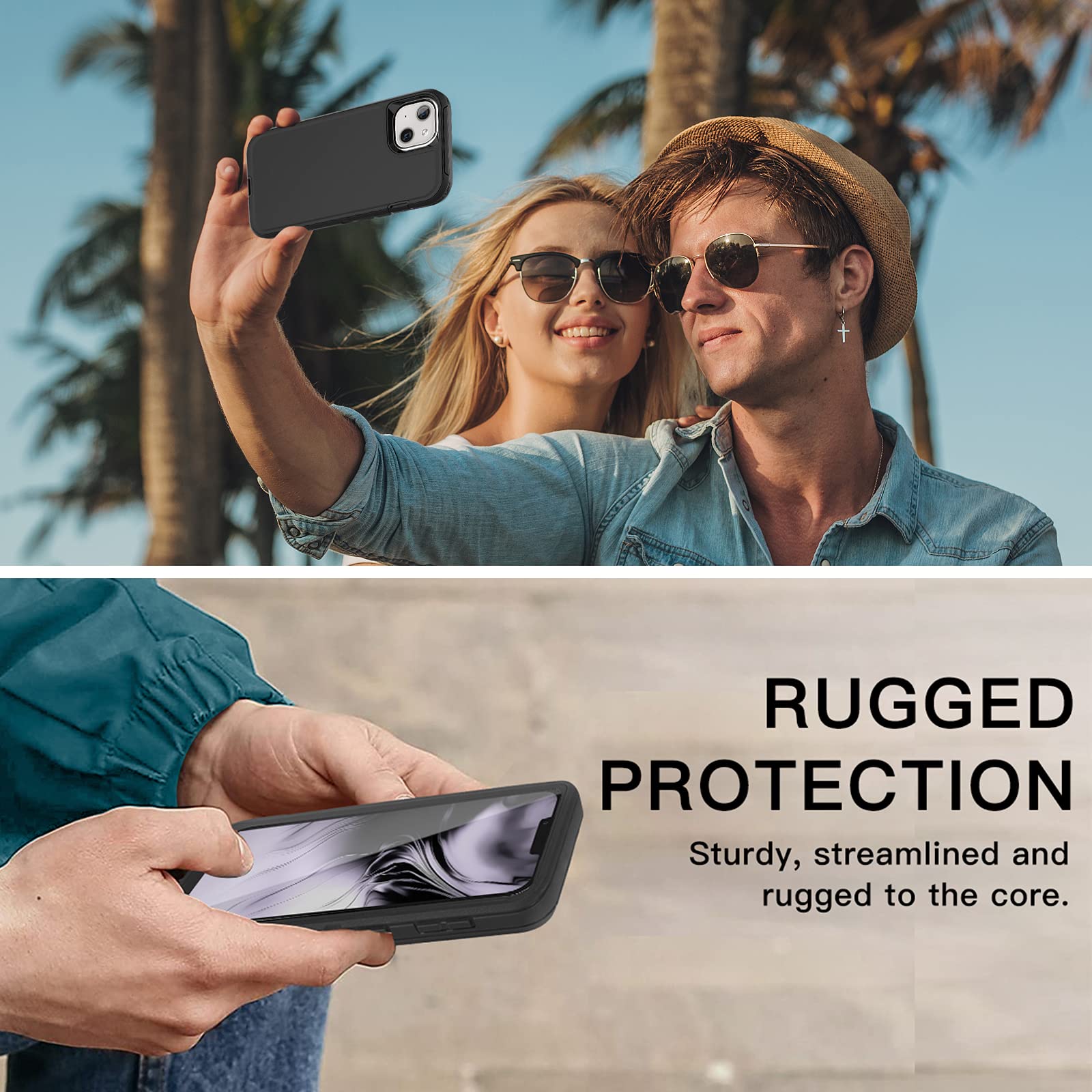 **AICase Heavy Duty Military Grade Shockproof Rugged Phone Case for iPhone 13/14 - Full Body Protection, Belt-Clip Holster & Screen Protector Included - Drop Proof, Dustproof, Tough Cover (Black) - Perfect for Outdoor, Construction & Extreme Sports**