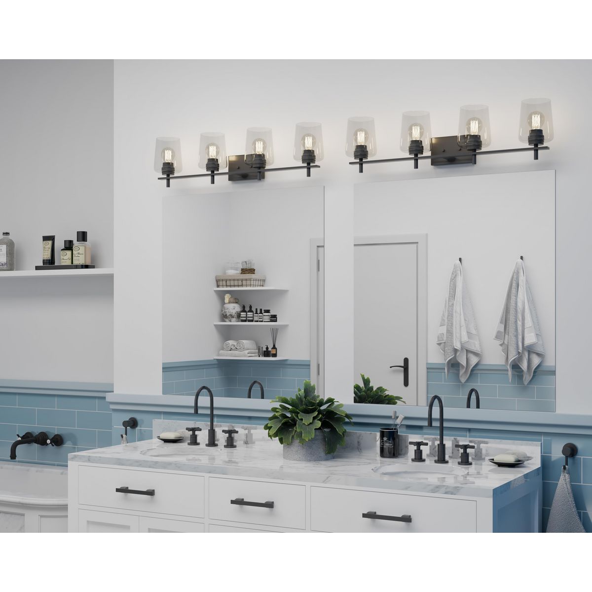 Calais Collection 4-Light Clear Glass Bathroom Vanity Light Fixture – Perfect for Modern Bathrooms, Powder Rooms & Dressing Areas