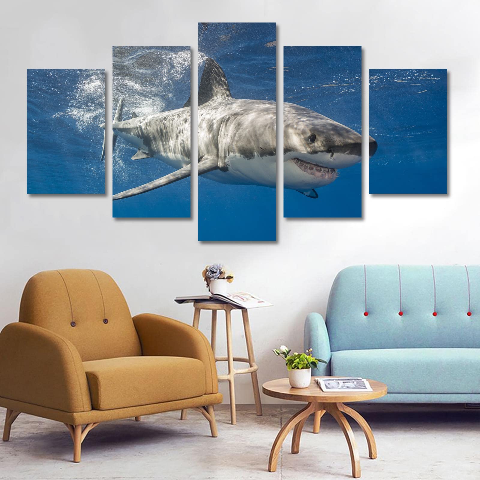 5-Piece Framed Shark Canvas Wall Art Set - 60