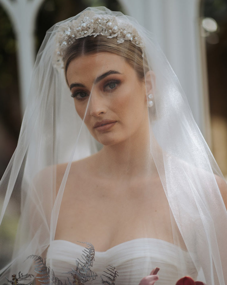 Elegant Pearl and Lace Wedding Headband - Carmelina by Kezani Bridal Hair Accessory for Bride, Bridesmaids & Flower Girls | Perfect for Weddings, Engagements & Formal Events