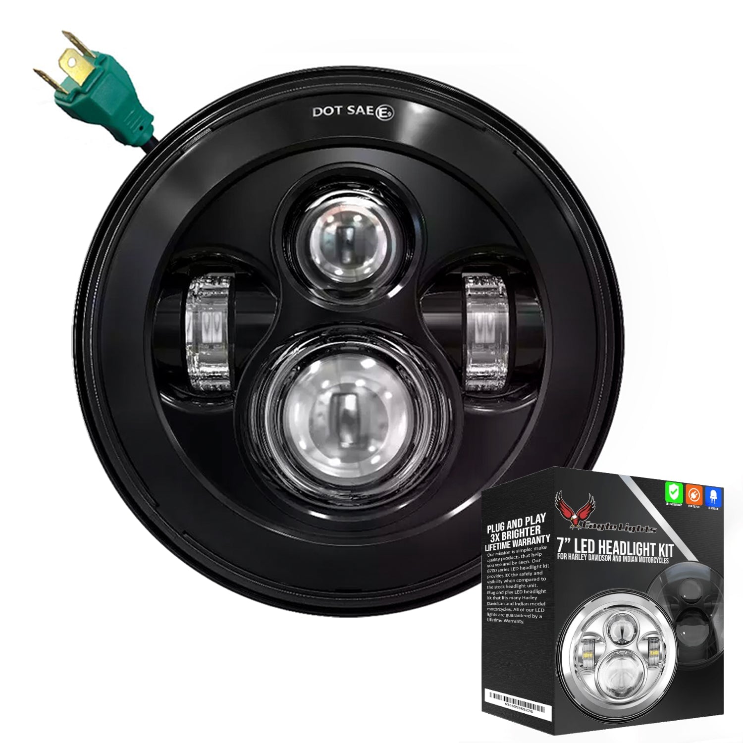 7 LED Headlight Kit for Harley Davidson & Indian Motorcycles - Generation I Black Eagle Lights | High Visibility Motorcycle Headlight for Night Riding & Off-Road Adventures