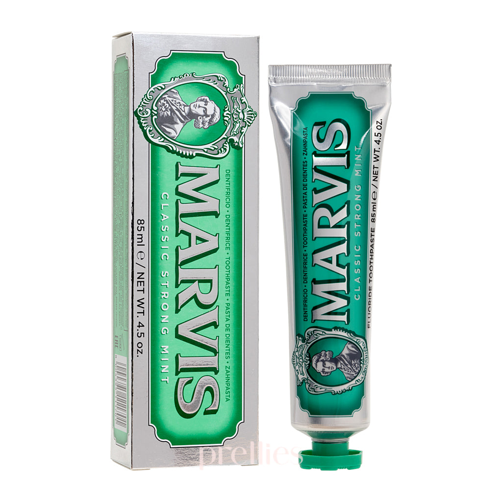 Marvis Classic Strong Mint Toothpaste for Fresh Breath - 85ml (3oz) Travel Size Green Tube - Refreshing Dental Care for Home, Office & Travel Use
