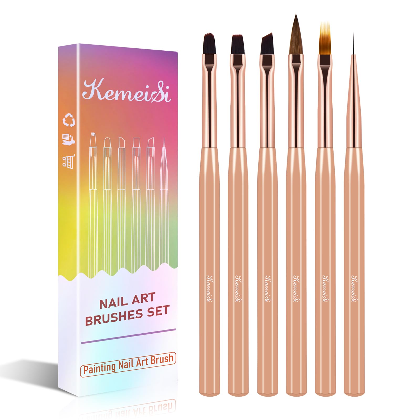 6Pcs Professional Nail Art Brush Set - Nail Liner, Ombre, Gel Polish Painting Brushes for DIY & Salon Nail Designs | Perfect for Home Manicures & Professional Nail Artistry