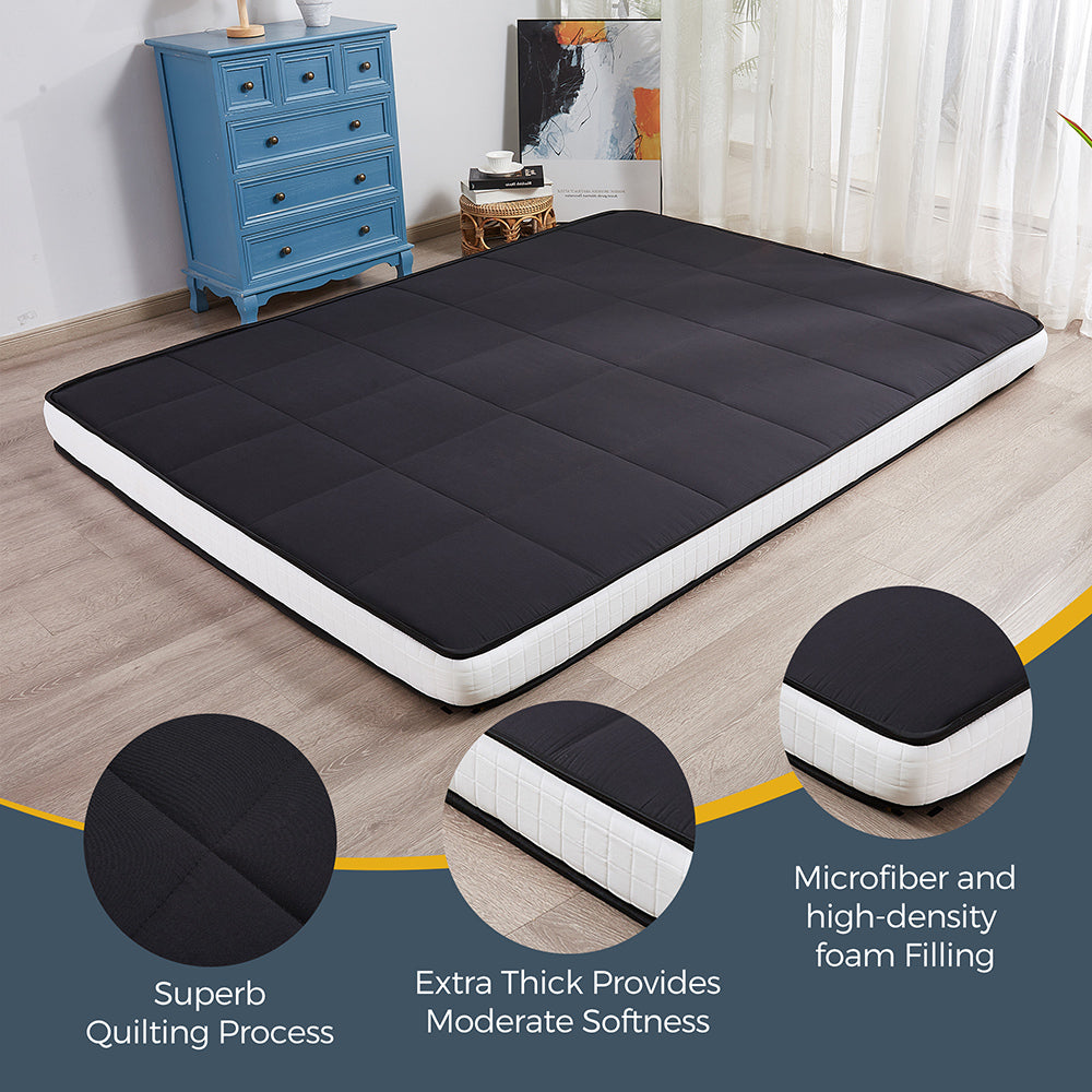 MAXYOYO 6-Inch Extra Thick Japanese Futon Mattress - Premium Diamond Quilted Floor Bed for Bedroom & Guest Room - Black - Perfect for Small Spaces, Studio Apartments & Minimalist Home Decor