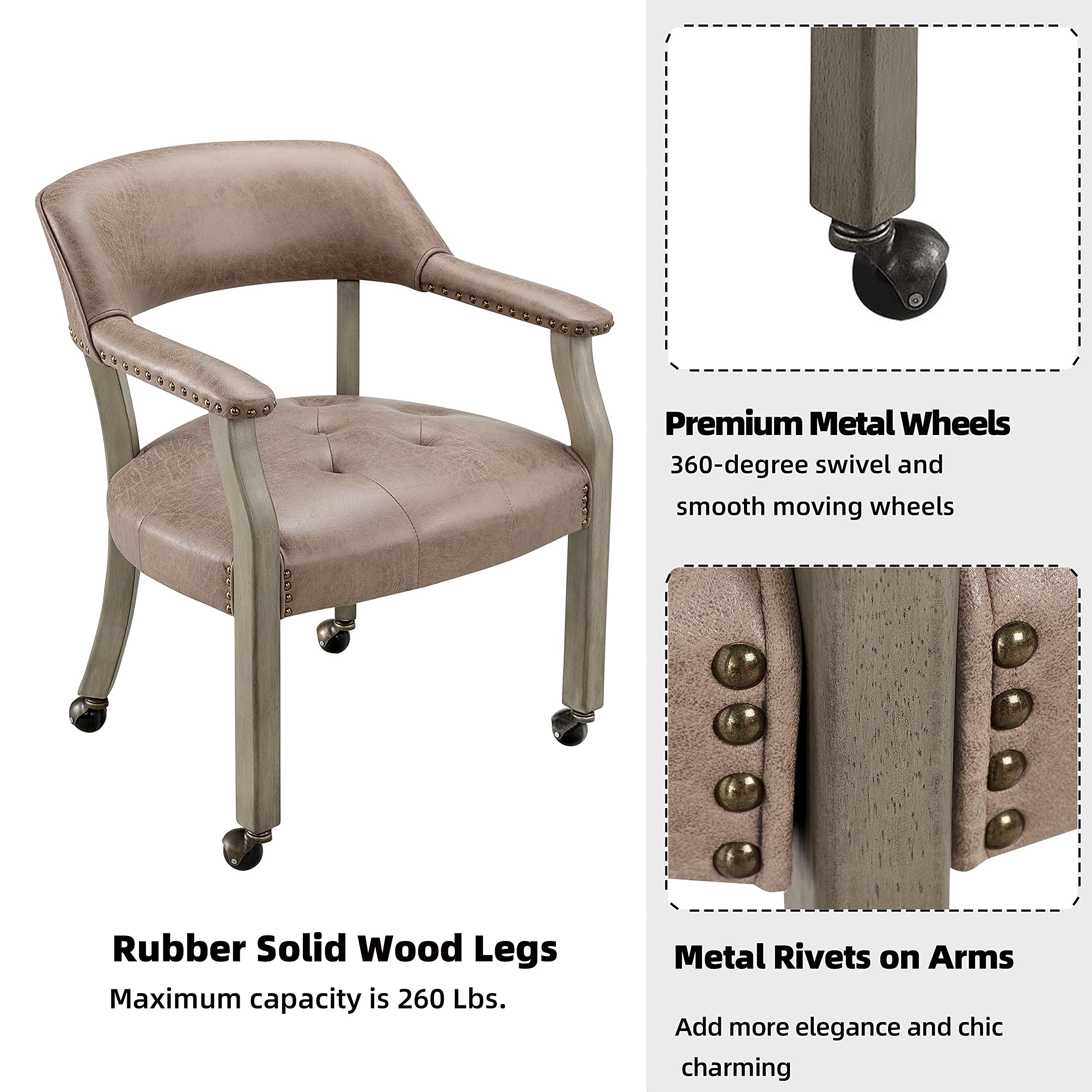 Modern Brown Solid Wood Swivel Office Chair with Wheels & Arms - Ergonomic Executive Desk Chair for Home Office, Conference Room, or Living Room - Classic Accent Chair for Comfortable Seating (31.5