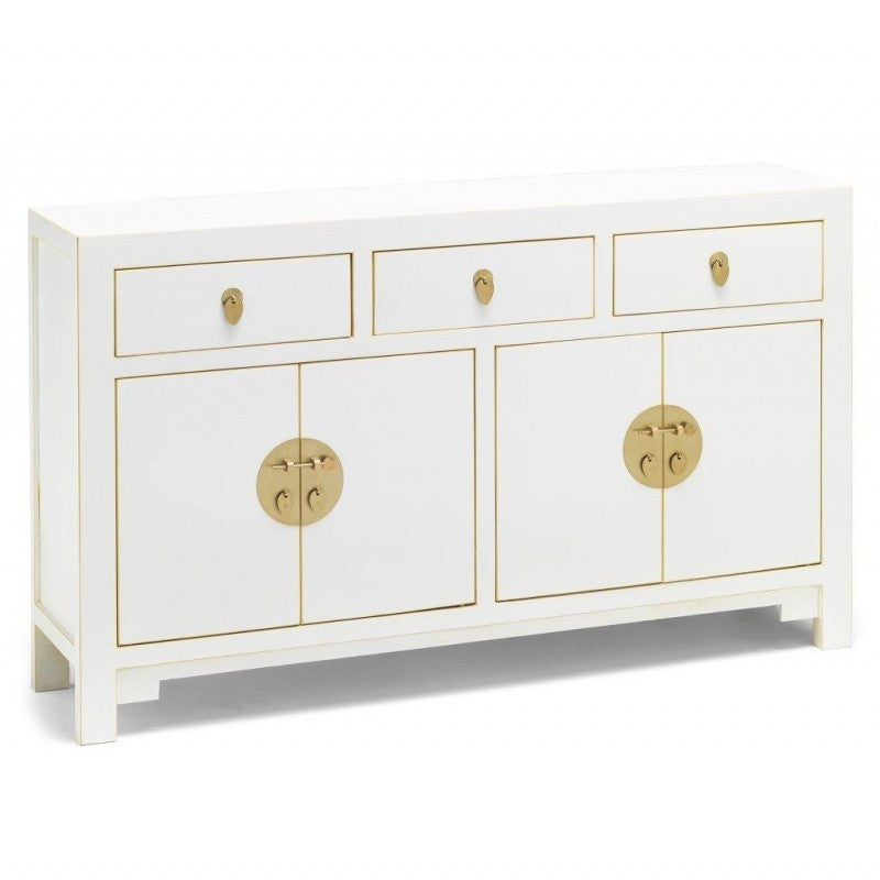 Golden Dragon Oriental Painted Solid Wood White Large Sideboard Buffet Cabinet 160x40x85cm - Traditional Asian Style Storage for Dining Room, Living Room & Entryway