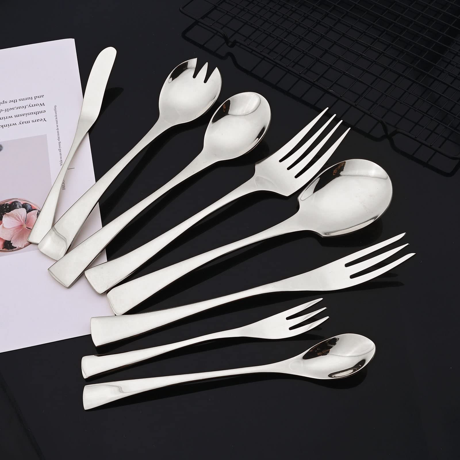 Shiny Silver Stainless Steel Fruit Forks Set of 4 - Elegant Appetizer & Dessert Forks for Salads, Parties, Banquets & Cocktail Events - Perfect for Wedding Receptions, Bridal Showers & Fine Dining