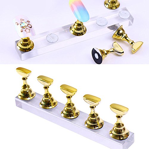 OWLEEN Magnetic Acrylic Manicure Practice Hand - Professional Nail Training Stand for Nail Tech Students, Gold Nail Tips Display with Stable Base | Perfect for Salon Practice, Nail Art Demonstrations & Home Nail Care