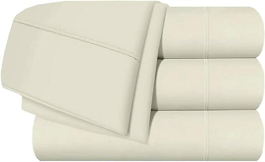 Split King Sheet Set - 7 Piece Luxury 100% Egyptian Cotton Bedding for Adjustable Beds - Twin XL Deep Pocket Sheets - Hotel Quality Ivory - Perfect for Master Bedrooms & Guest Rooms