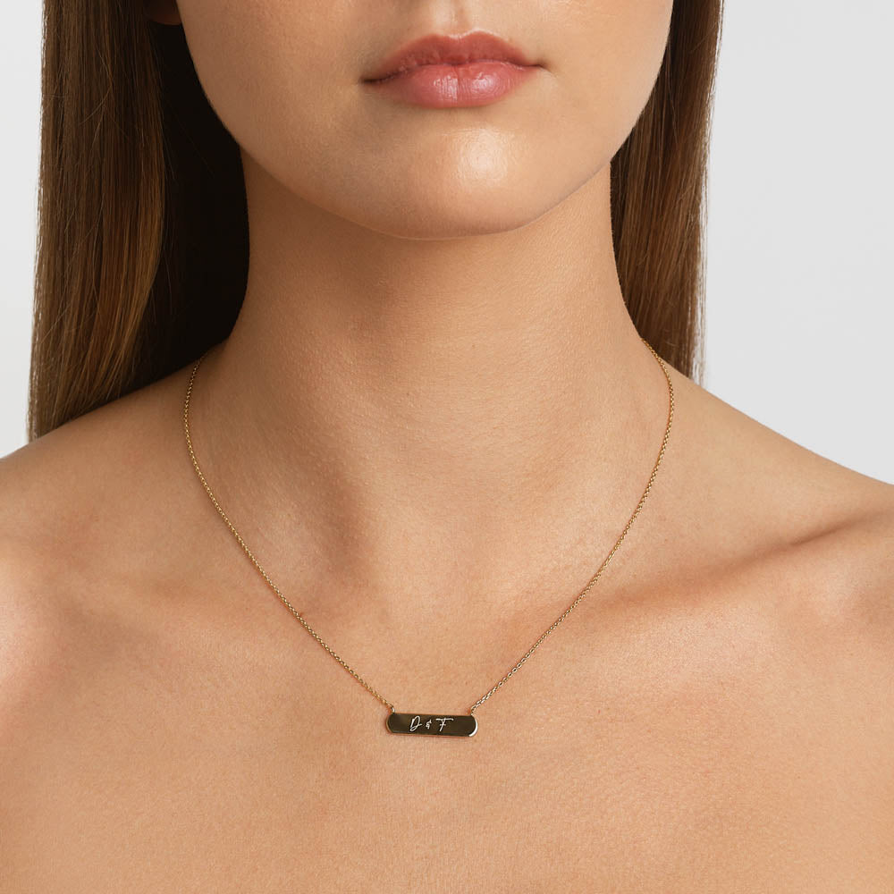 Personalized Engravable Gold Horizontal Bar Necklace - Custom Name & Date Jewelry Gift for Women, Perfect for Anniversaries, Birthdays & Special Occasions