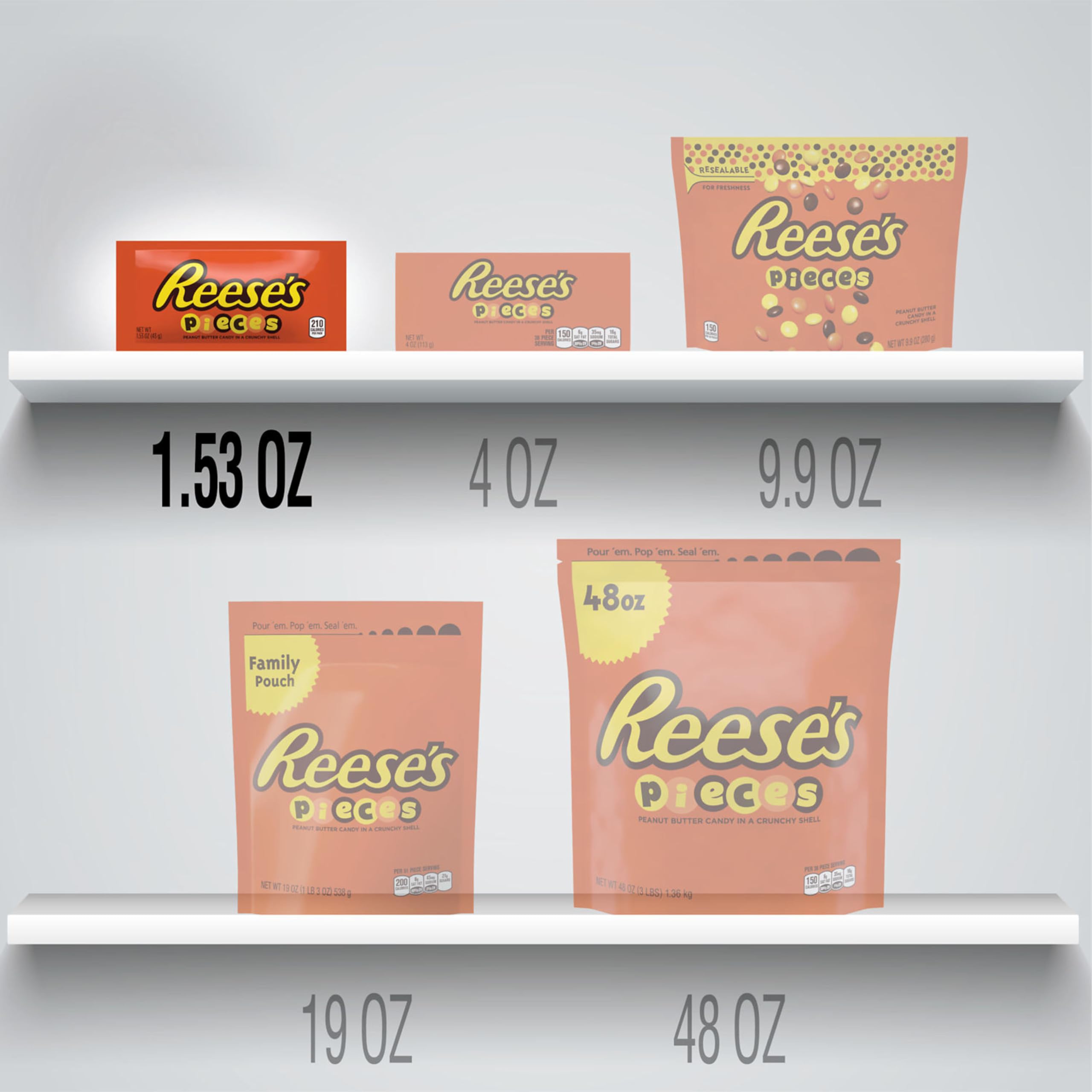 REESE'S PIECES Peanut Butter Candy Bags - 1.53 oz (18 Count Pack) | Bulk Halloween Candy, Party Favors & Movie Night Snacks