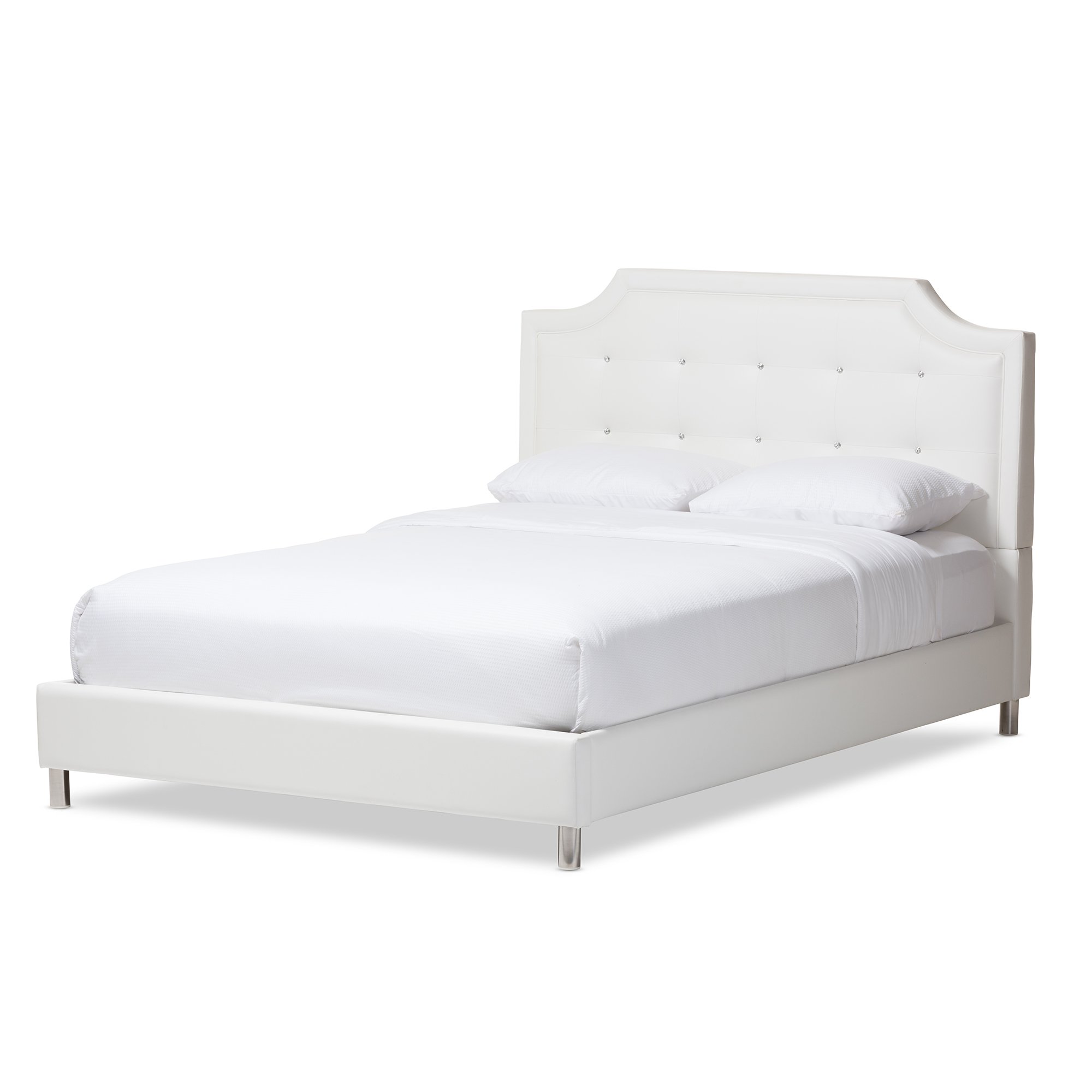 Baxton Studio Carlotta Modern Upholstered Headboard Full Size Bed Frame - White | Perfect for Contemporary Bedrooms & Guest Rooms