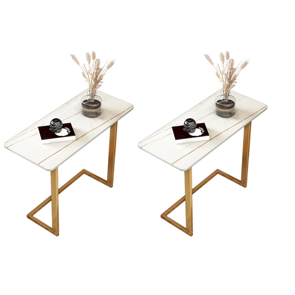 Modern Rectangle Coffee Table Set - 2-Piece Slate Top End Tables with Gold Iron Base for Living Room, Office, Hotel (21.5