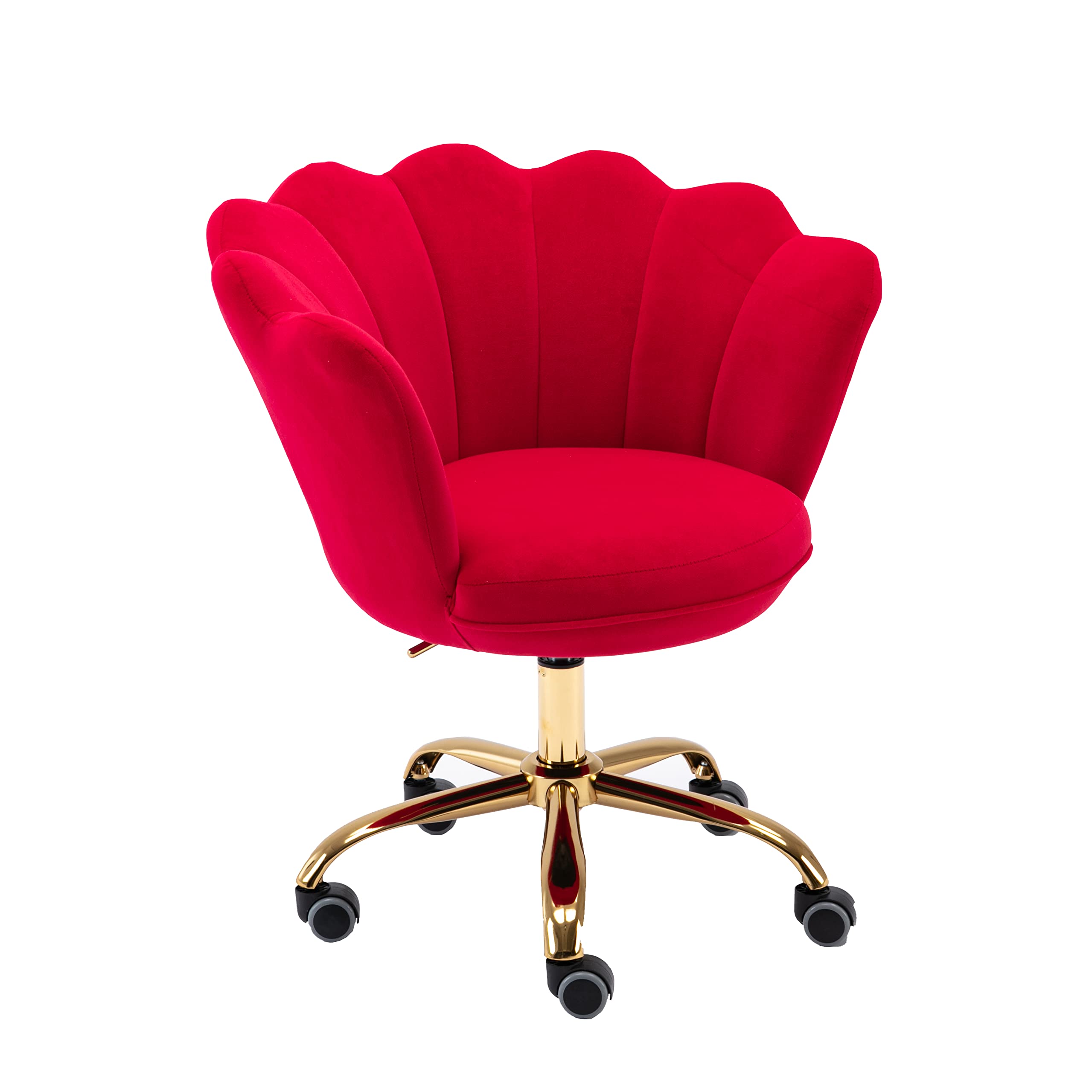 Modern Velvet Home Office Chair - Adjustable Height Swivel Task Desk Chair with Wheels for Living Room, Bedroom & Vanity Makeup Station (Red) | Perfect for Remote Work, Gaming & Beauty Routines