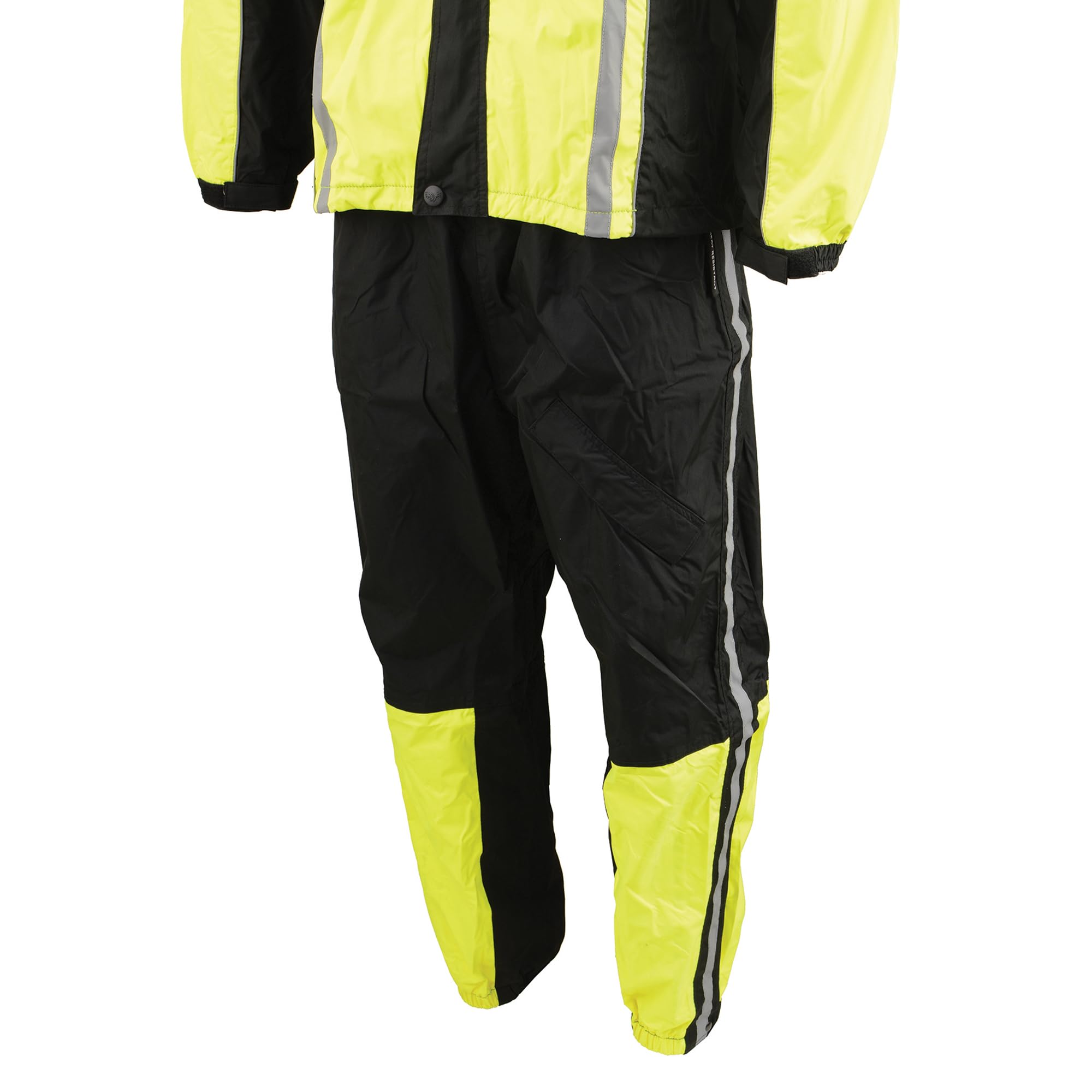 Milwaukee Leather Men's Waterproof Motorcycle Rain Suit - Black & Neon Orange/Green with Reflective Tape & Heat Leg Guards | All-Weather Biker Gear for Commuting & Road Trips