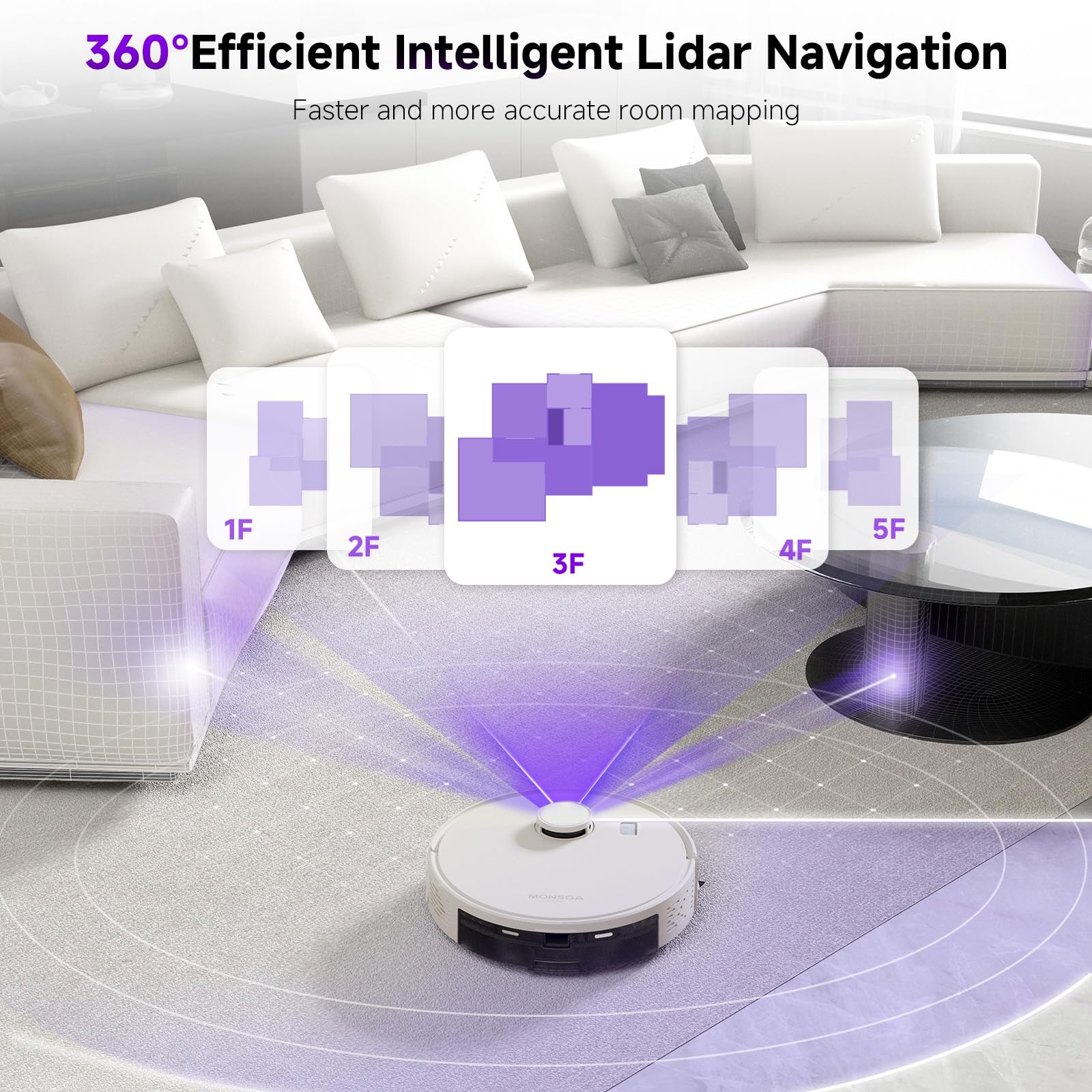 5000Pa Robot Vacuum Cleaner with Mop & 3.5L Self-Emptying Station - Smart Lidar Navigation, 180min Runtime, APP/Remote/Voice Control - Ideal for Hard Floors & Carpets (Yellow) - Perfect for Pet Hair, Daily Cleaning & Smart Home Automation